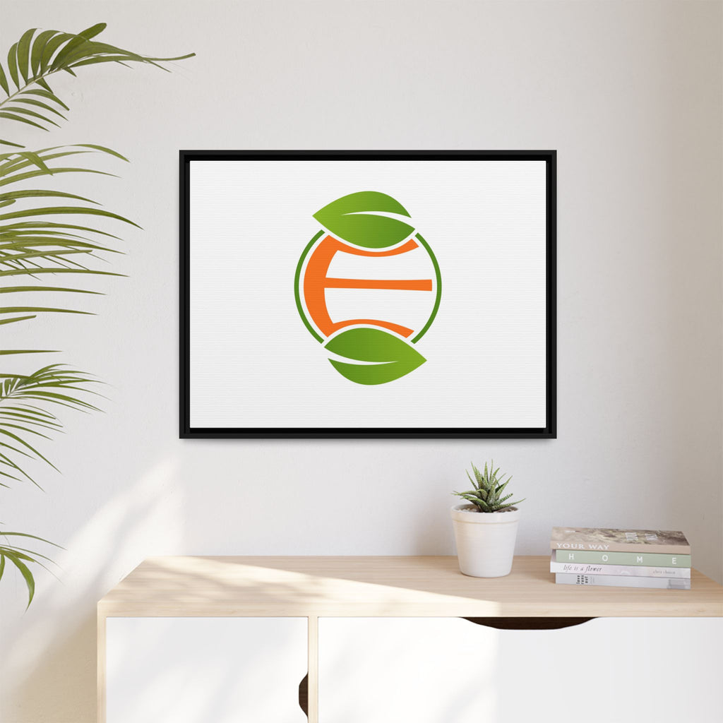 Framed Matte Canvas Print — Minimal Green Orange Leaf Logo Wall Art