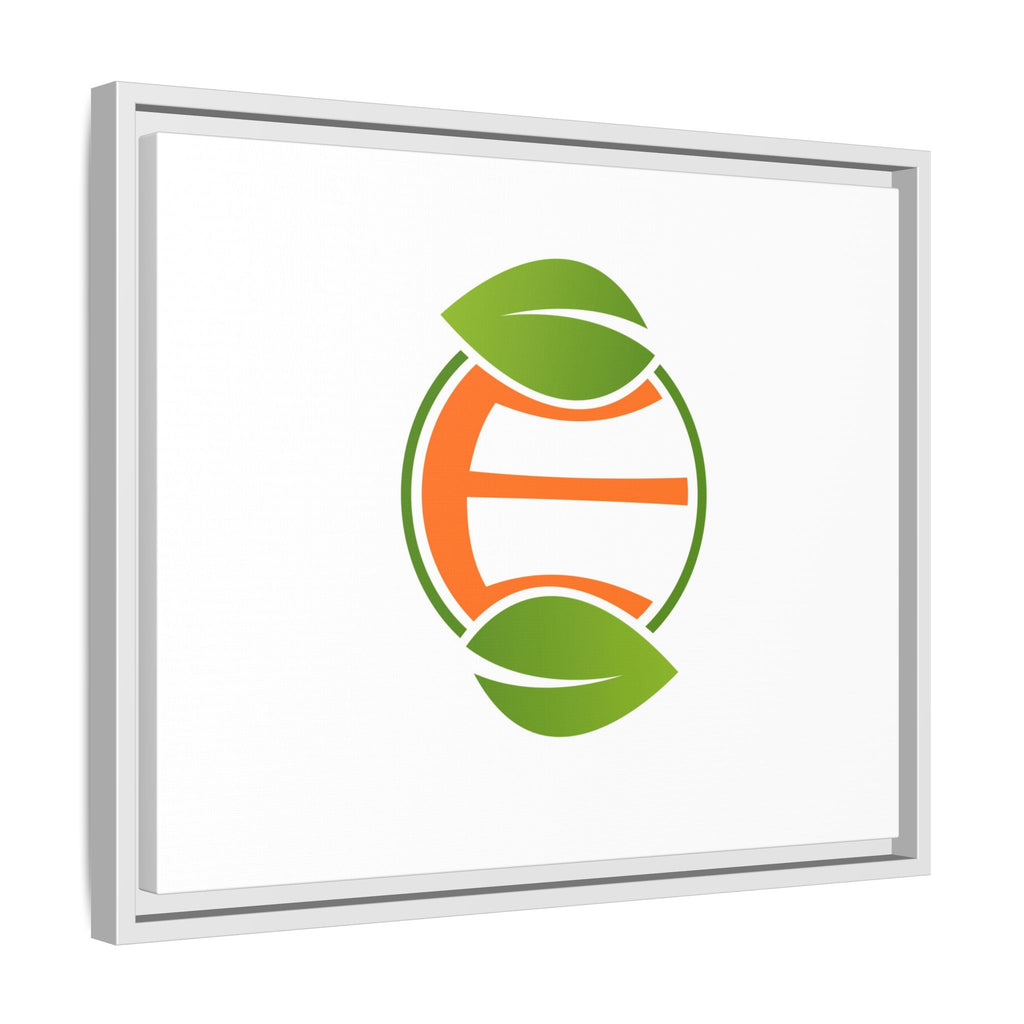 Framed Matte Canvas Print — Minimal Green Orange Leaf Logo Wall Art