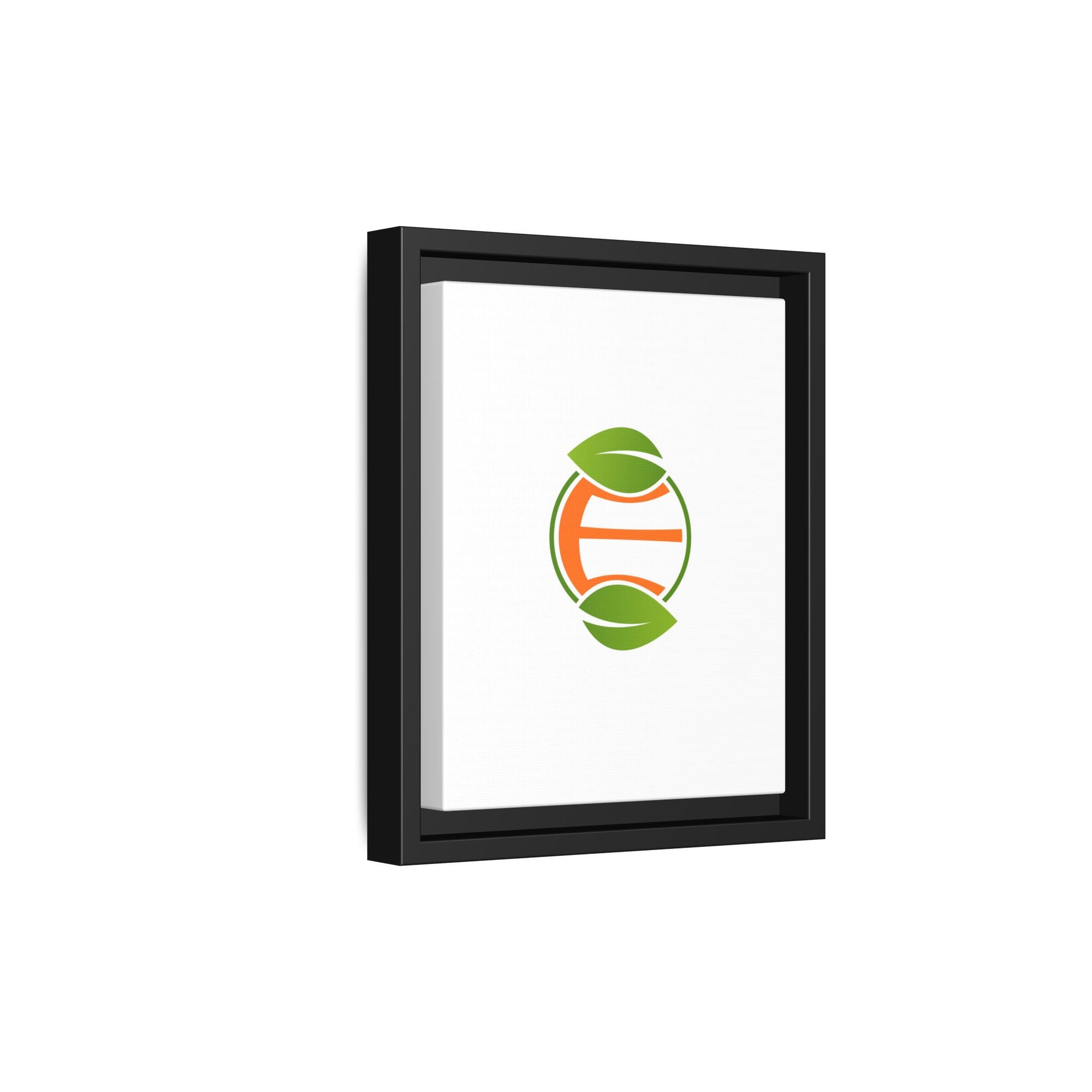 Framed Matte Canvas Print — Minimal Green Orange Leaf Logo Wall Art