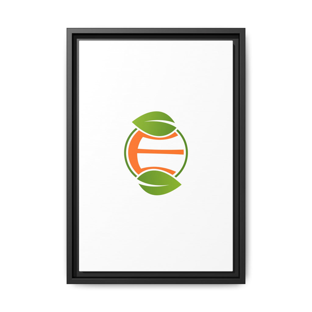 Framed Matte Canvas Print — Minimal Green Orange Leaf Logo Wall Art