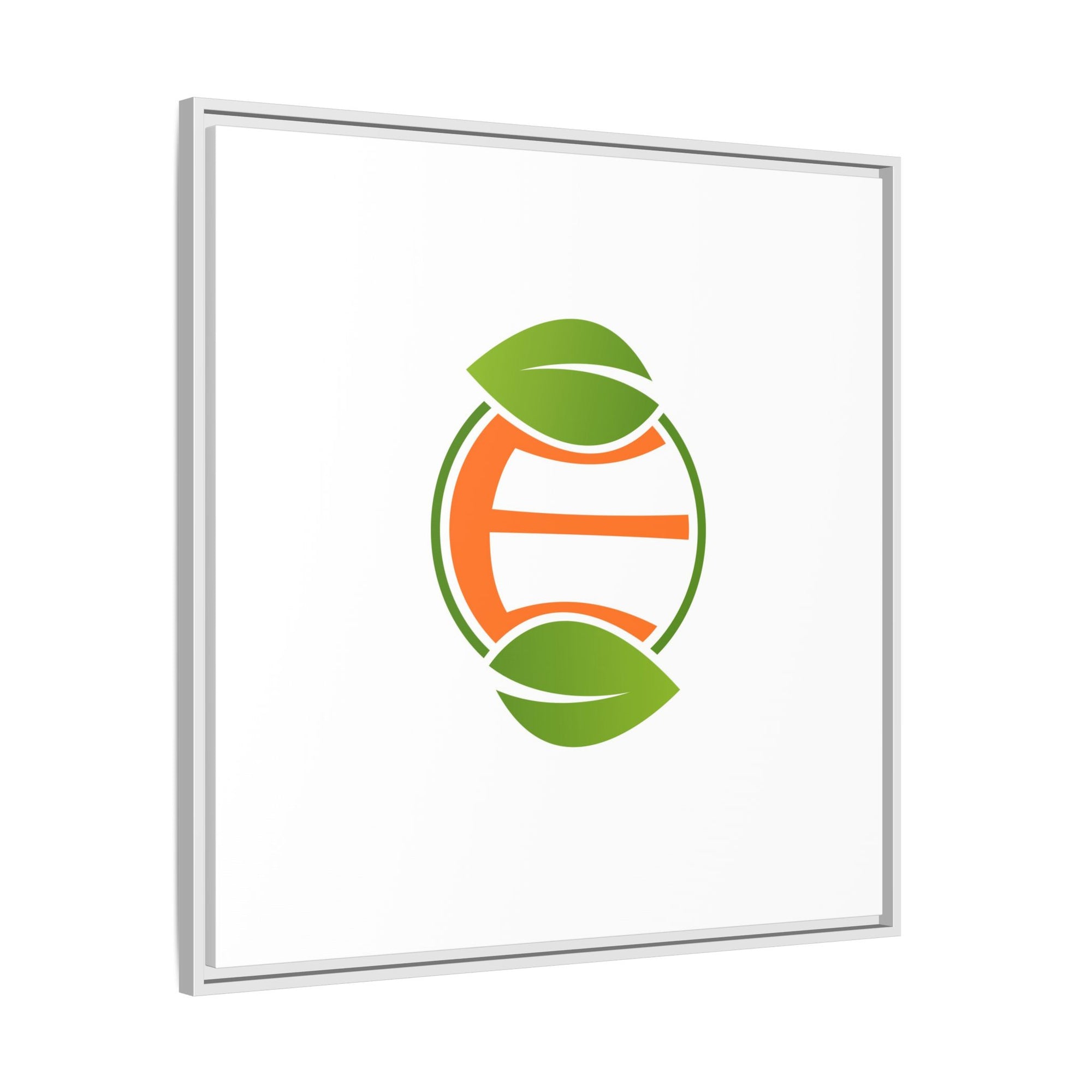 Framed Matte Canvas Print — Minimal Green Orange Leaf Logo Wall Art