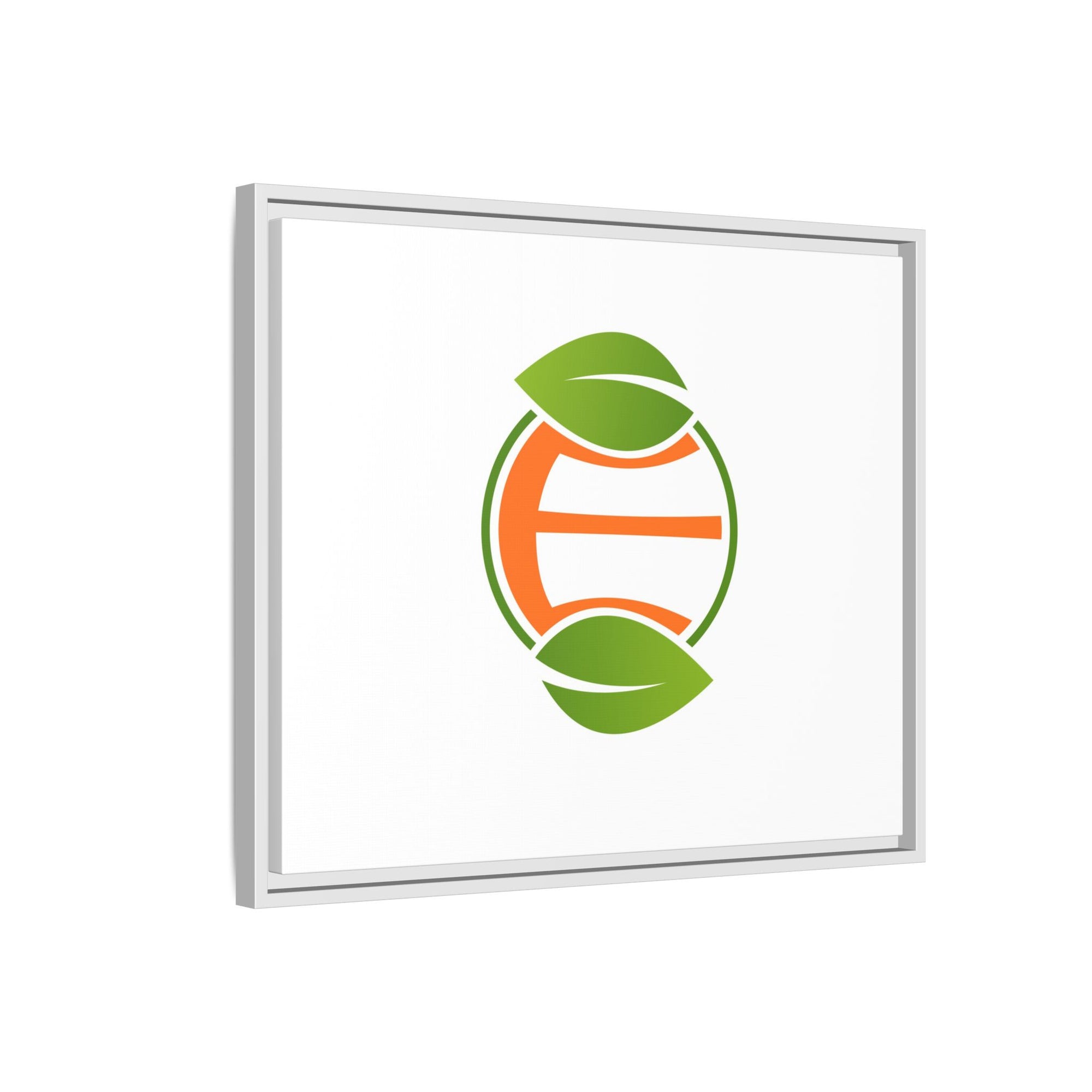 Framed Matte Canvas Print — Minimal Green Orange Leaf Logo Wall Art