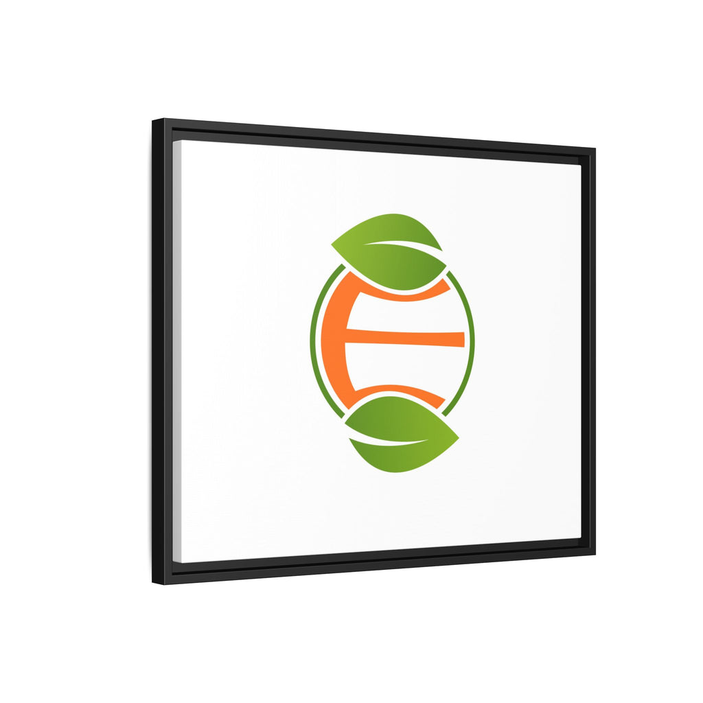 Framed Matte Canvas Print — Minimal Green Orange Leaf Logo Wall Art