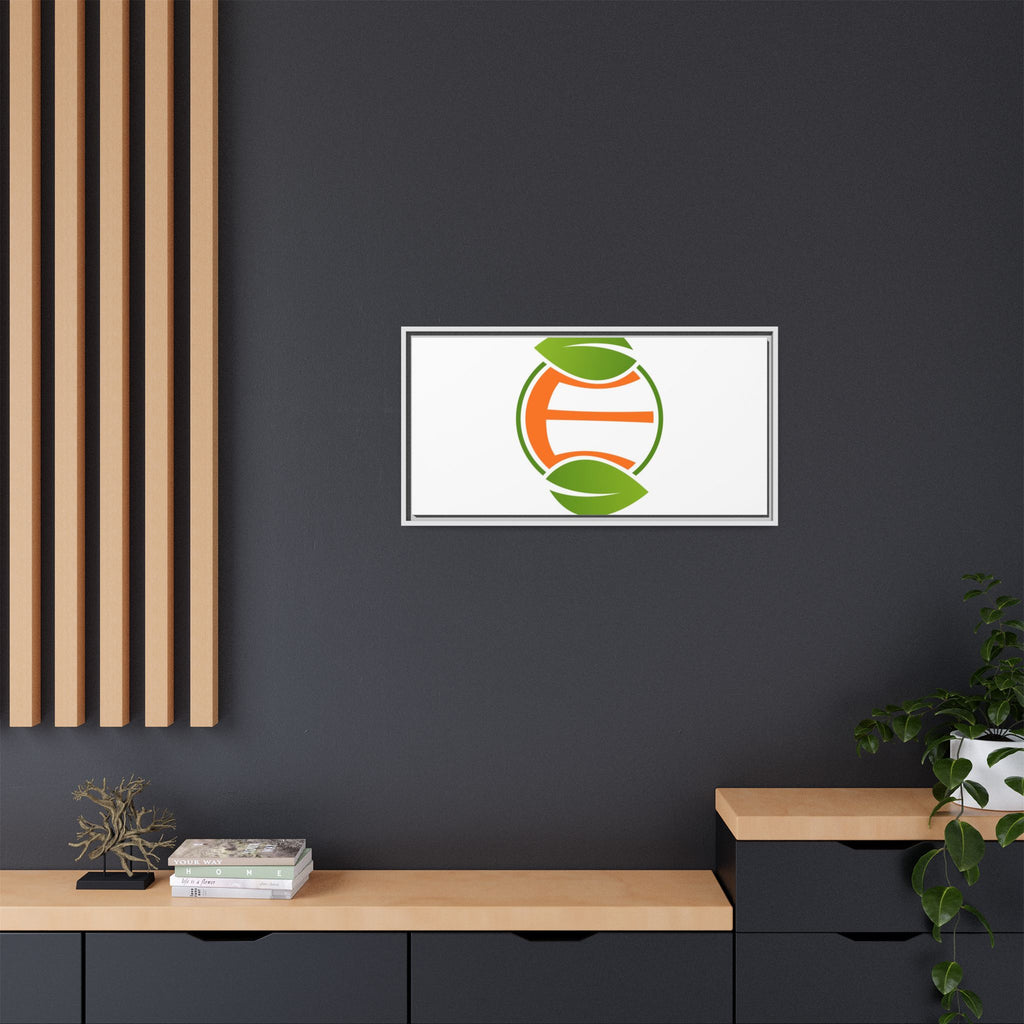 Framed Matte Canvas Print — Minimal Green Orange Leaf Logo Wall Art