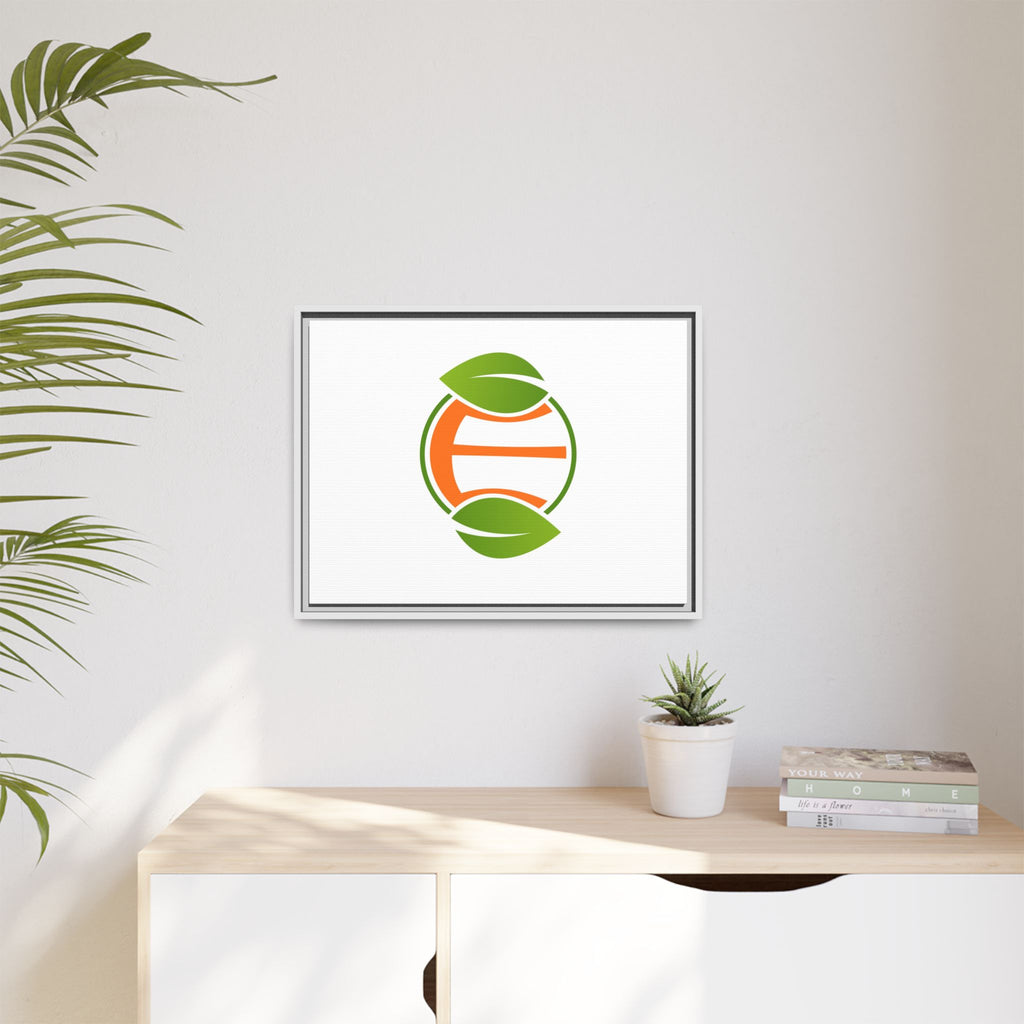 Framed Matte Canvas Print — Minimal Green Orange Leaf Logo Wall Art