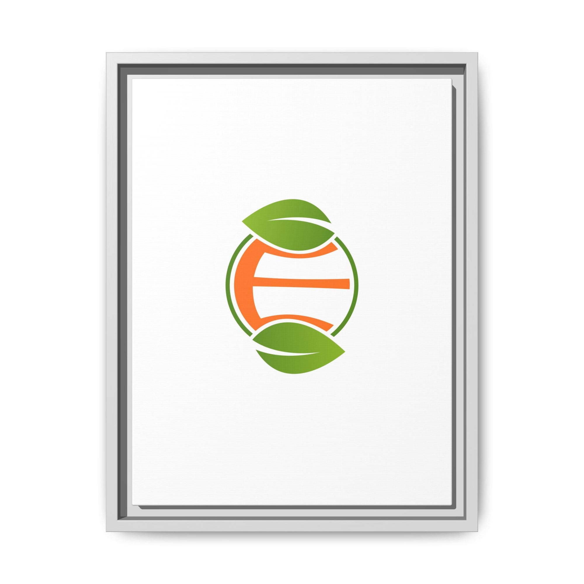Framed Matte Canvas Print — Minimal Green Orange Leaf Logo Wall Art