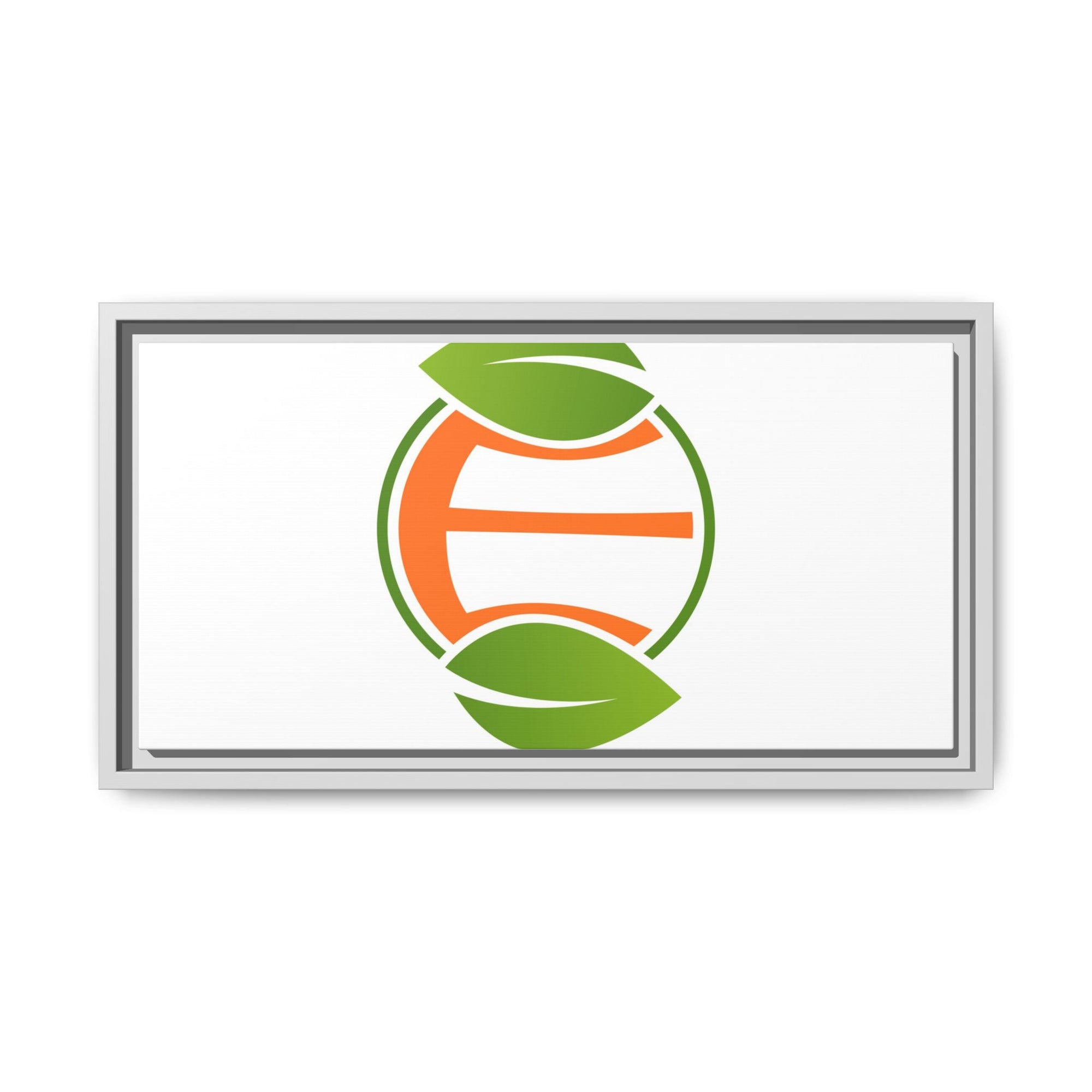 Framed Matte Canvas Print — Minimal Green Orange Leaf Logo Wall Art