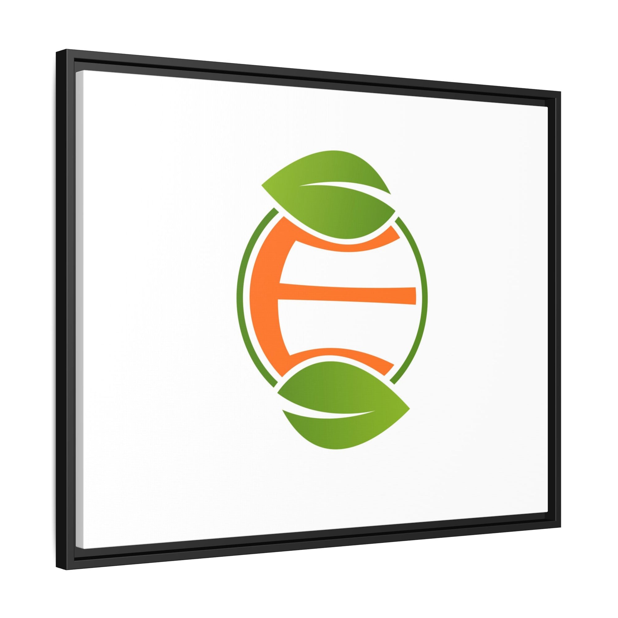 Framed Matte Canvas Print — Minimal Green Orange Leaf Logo Wall Art