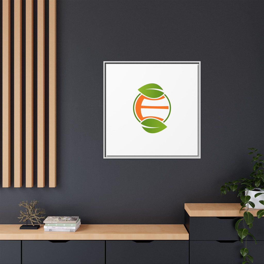 Framed Matte Canvas Print — Minimal Green Orange Leaf Logo Wall Art