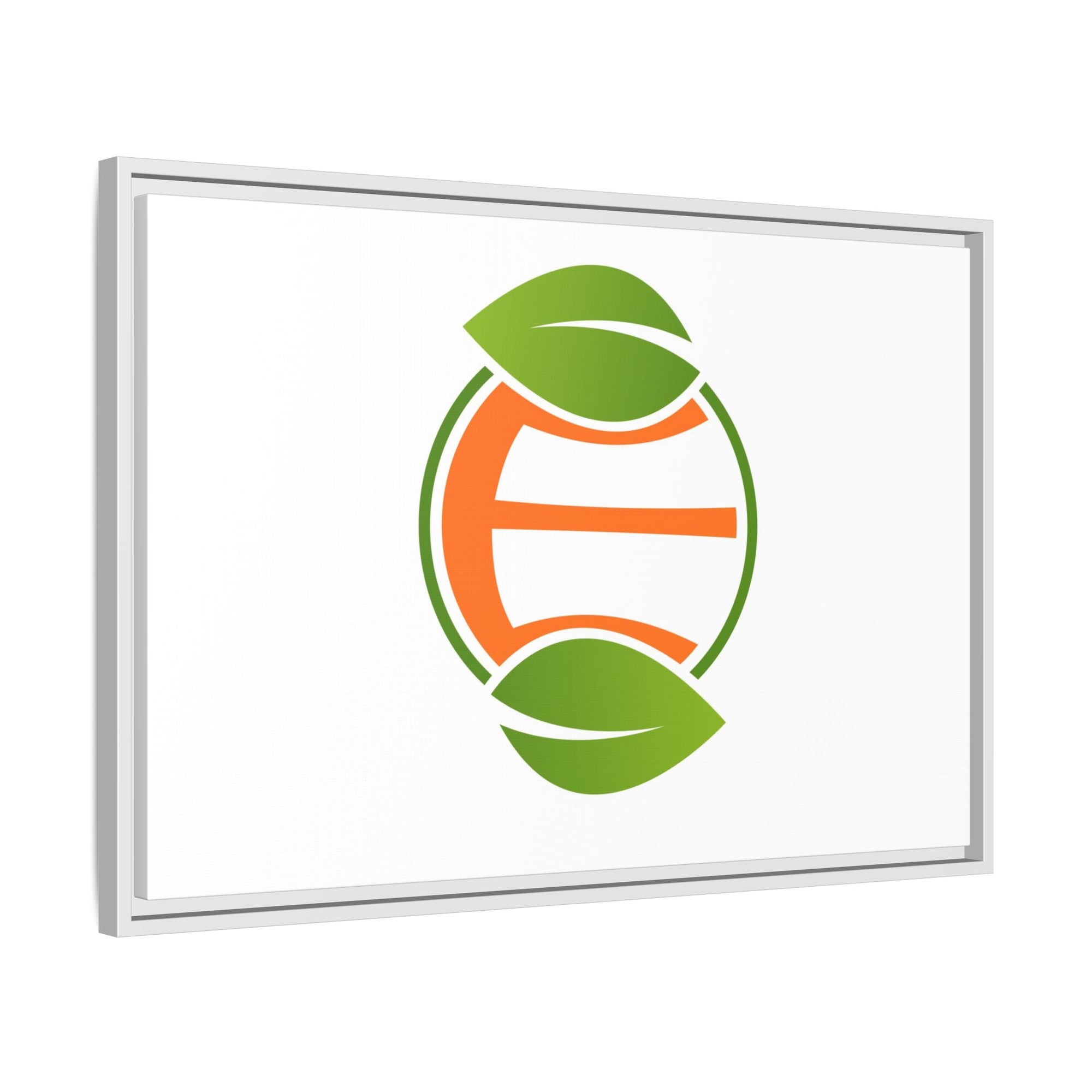 Framed Matte Canvas Print — Minimal Green Orange Leaf Logo Wall Art