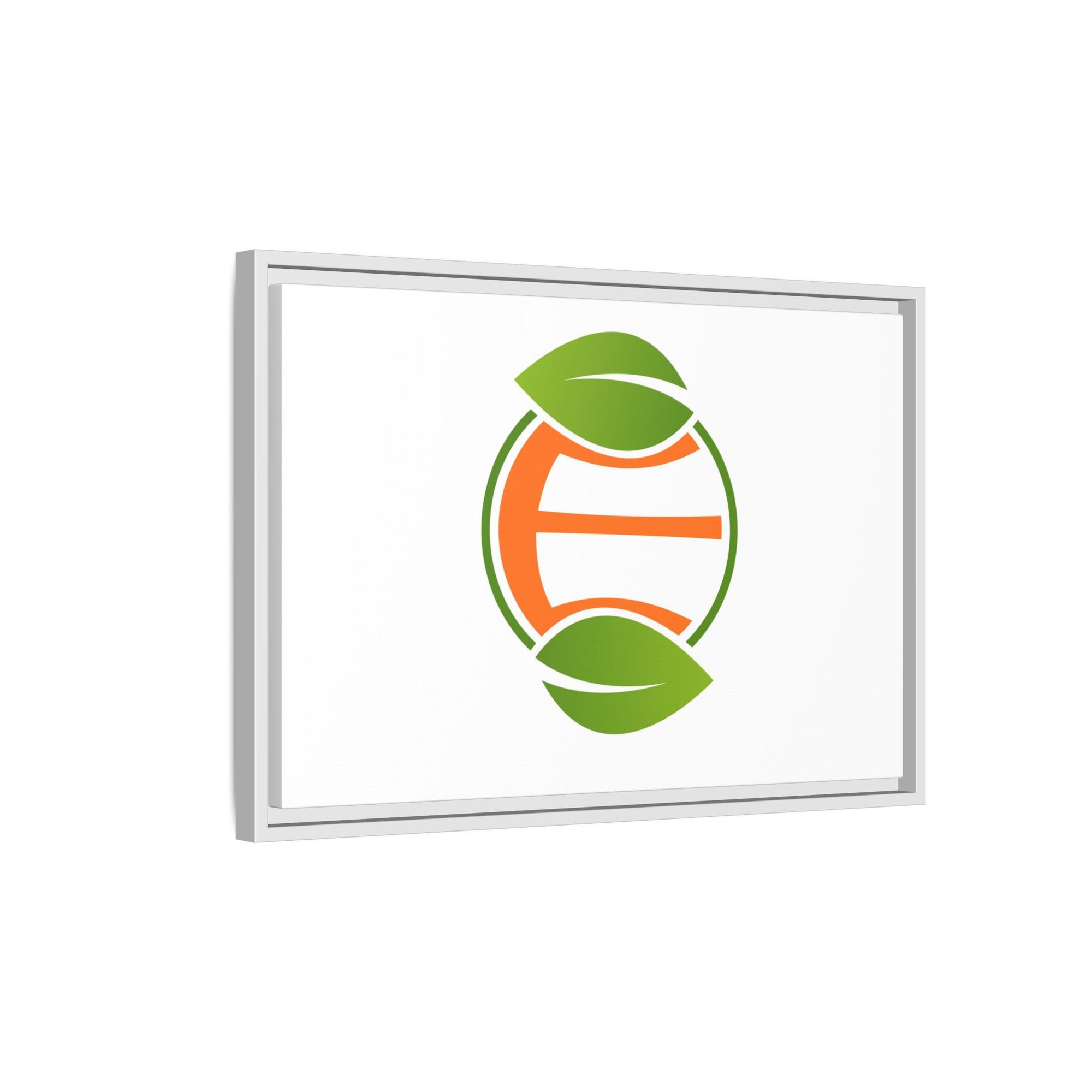 Framed Matte Canvas Print — Minimal Green Orange Leaf Logo Wall Art