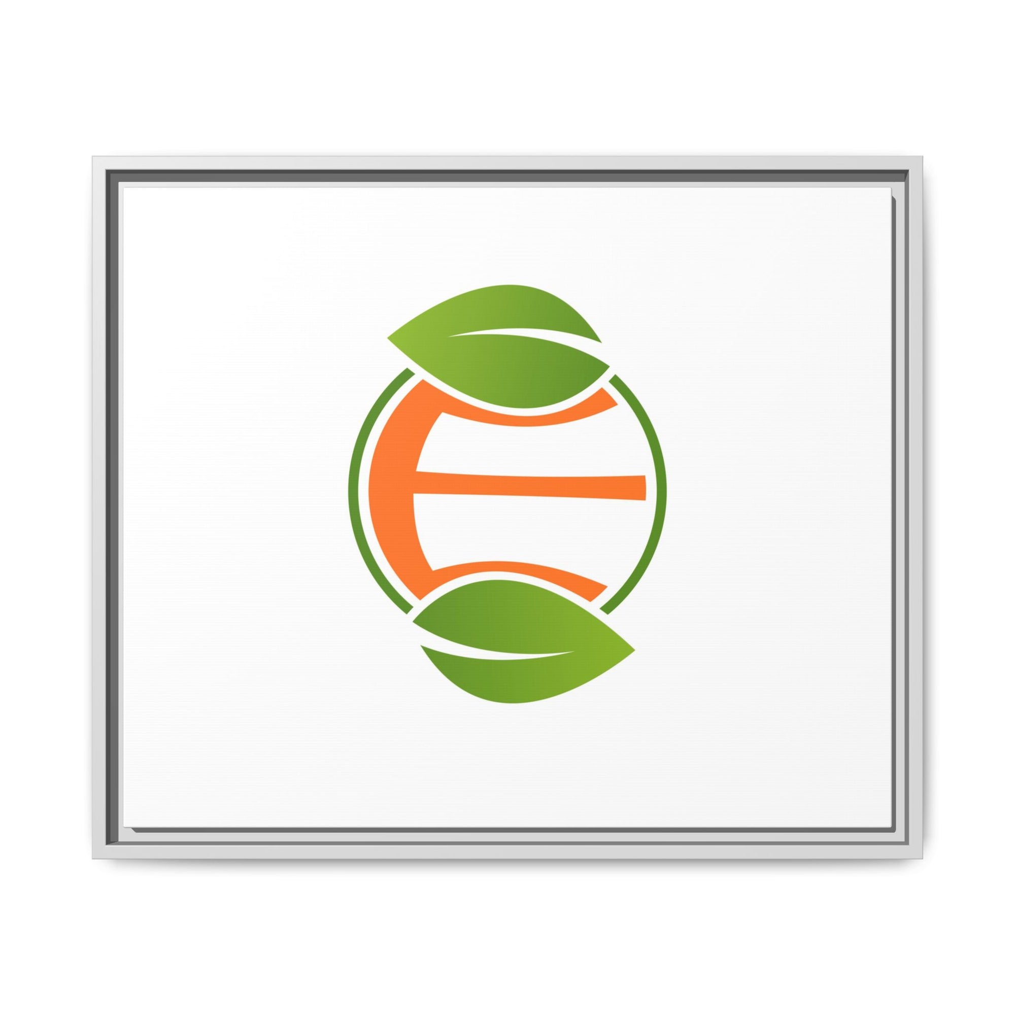 Framed Matte Canvas Print — Minimal Green Orange Leaf Logo Wall Art