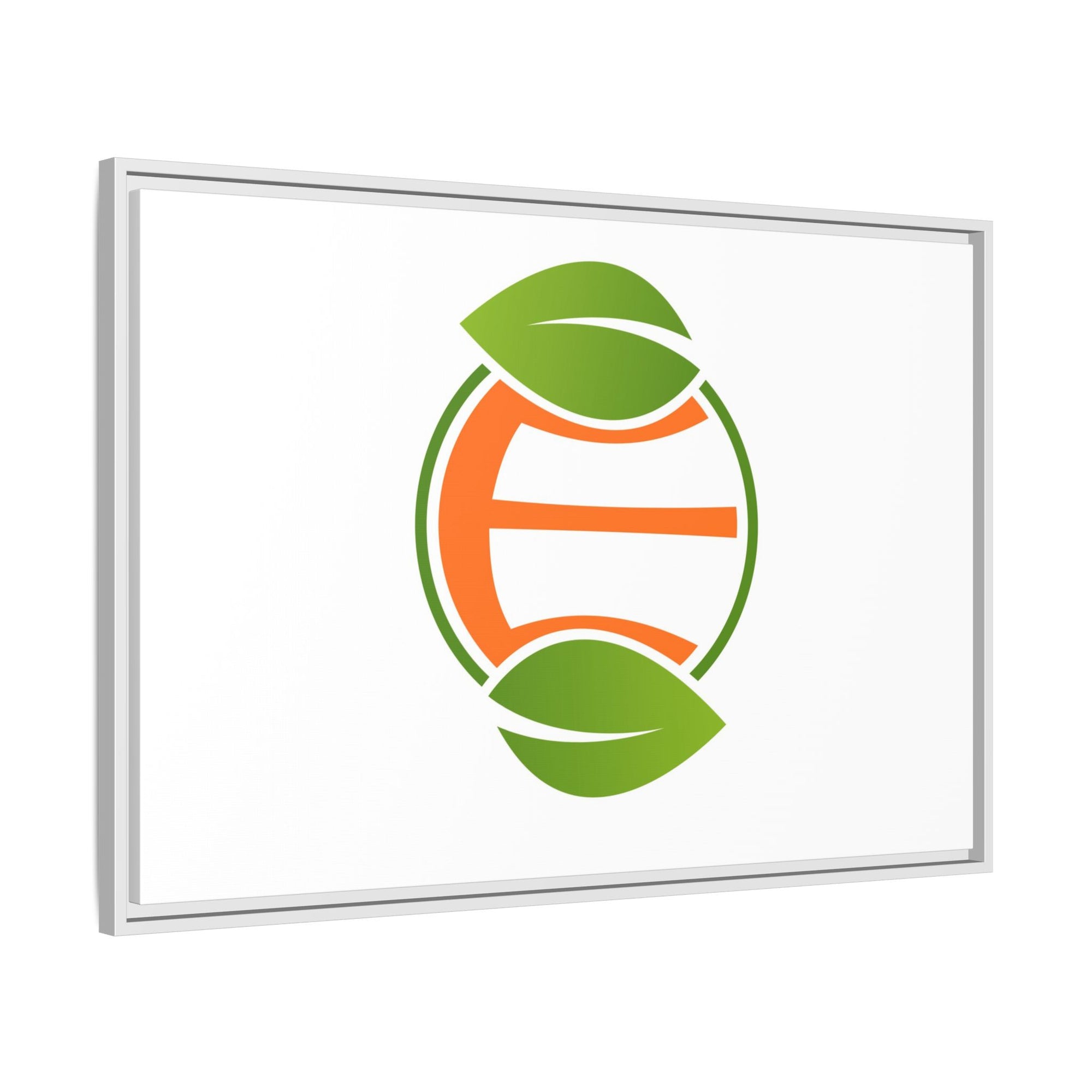 Framed Matte Canvas Print — Minimal Green Orange Leaf Logo Wall Art