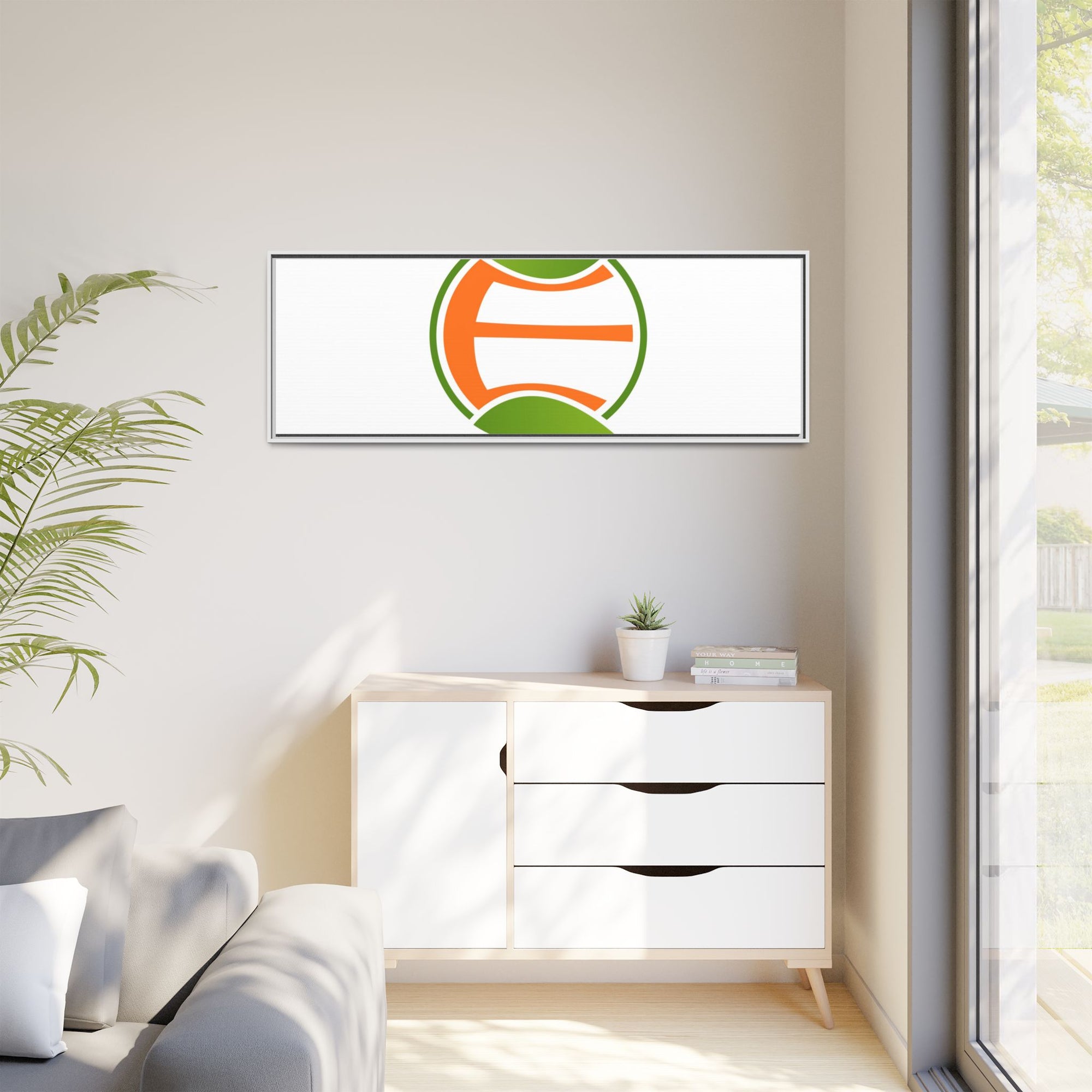 Framed Matte Canvas Print — Minimal Green Orange Leaf Logo Wall Art