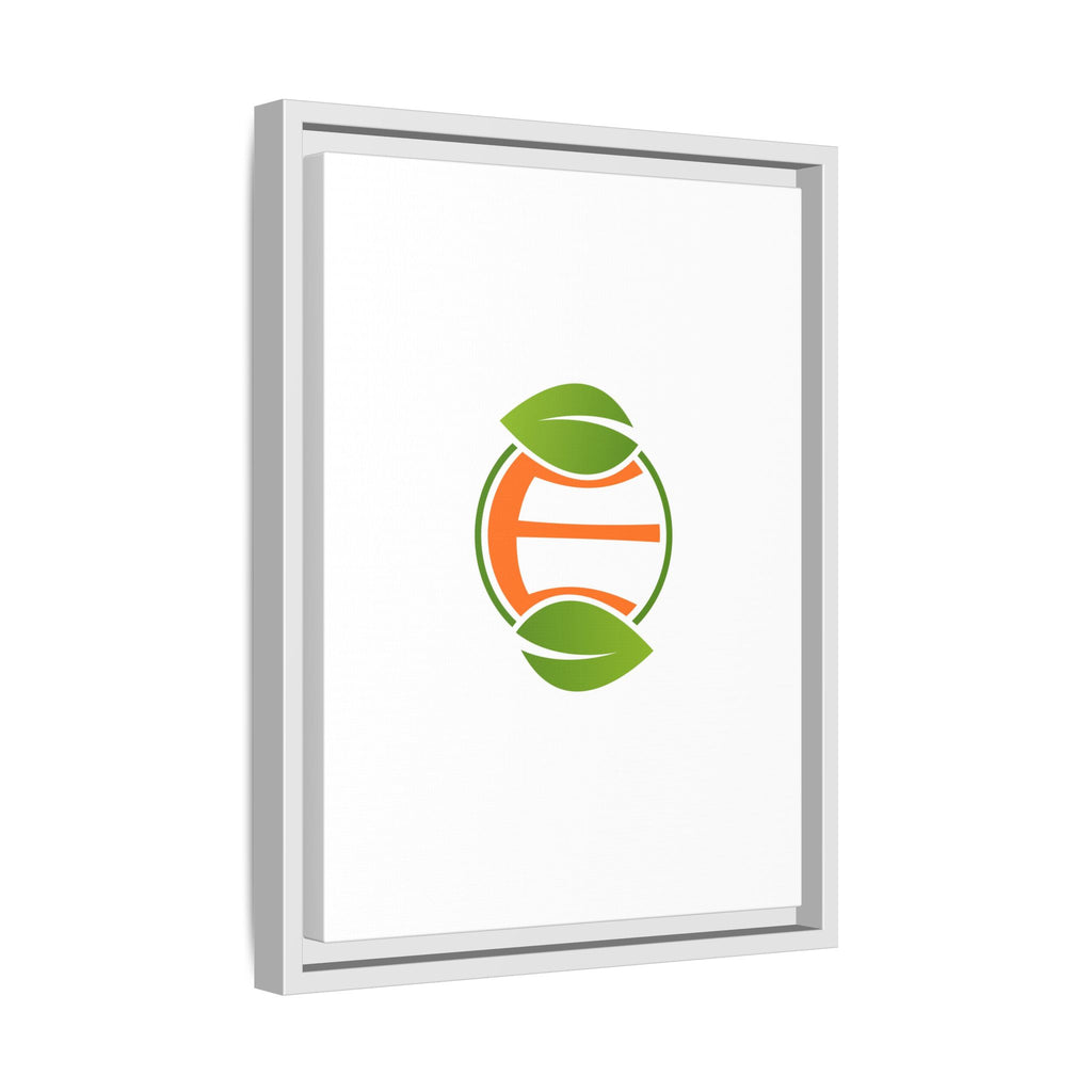 Framed Matte Canvas Print — Minimal Green Orange Leaf Logo Wall Art