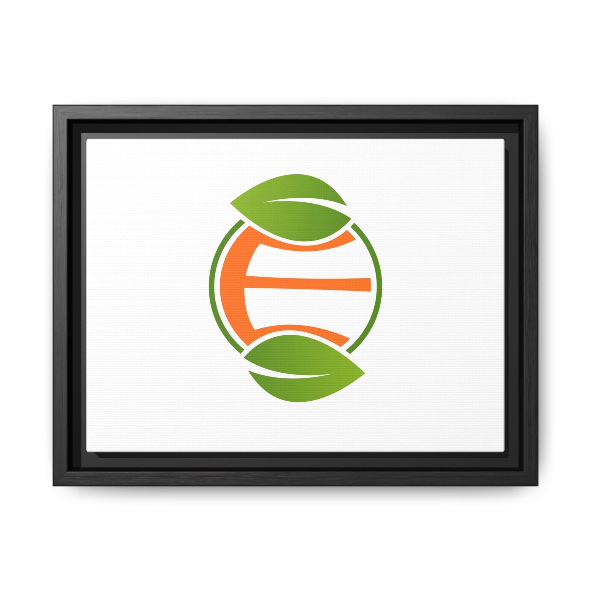 Framed Matte Canvas Print — Minimal Green Orange Leaf Logo Wall Art