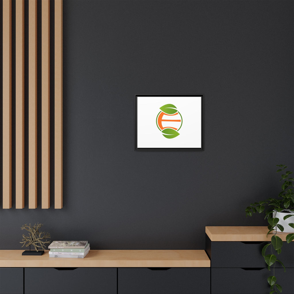 Framed Matte Canvas Print — Minimal Green Orange Leaf Logo Wall Art