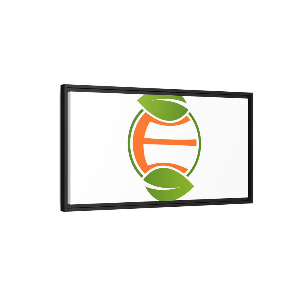 Framed Matte Canvas Print — Minimal Green Orange Leaf Logo Wall Art