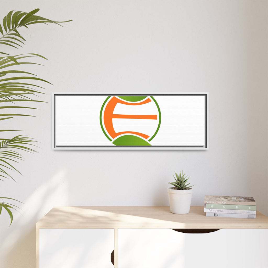 Framed Matte Canvas Print — Minimal Green Orange Leaf Logo Wall Art