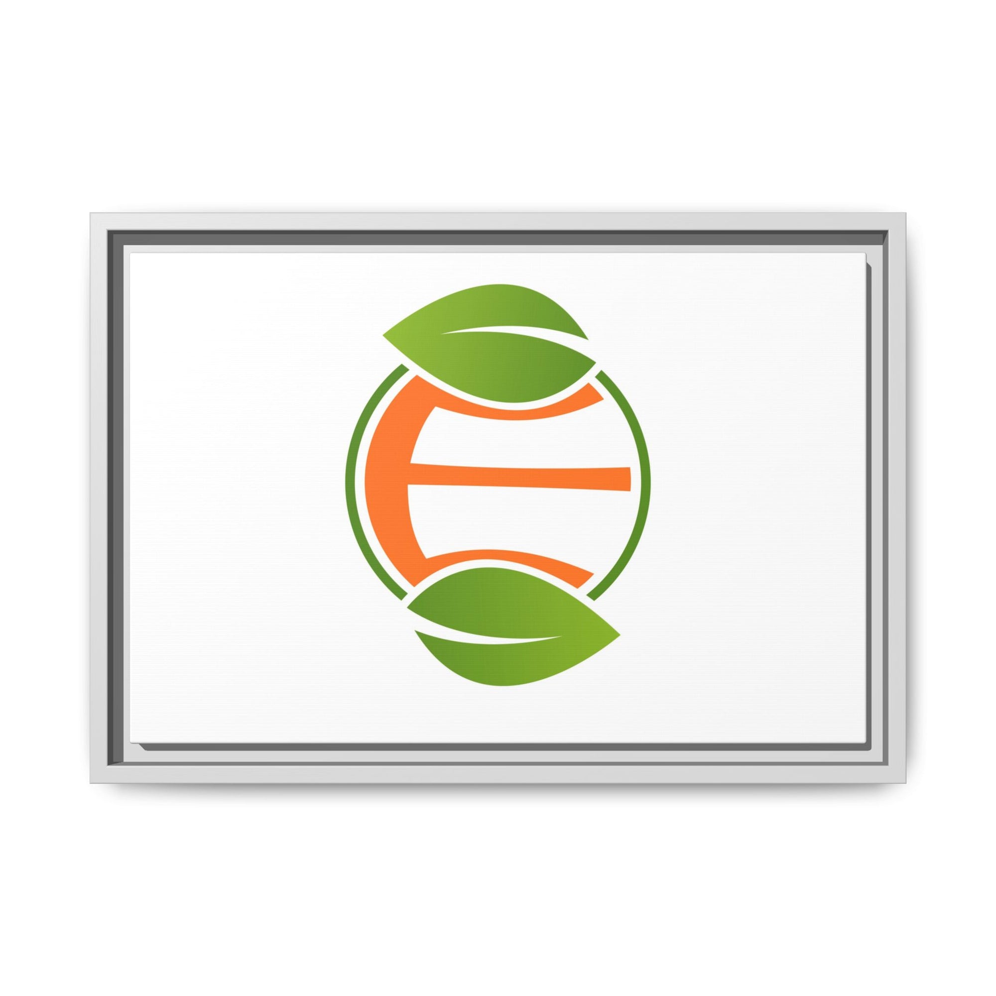Framed Matte Canvas Print — Minimal Green Orange Leaf Logo Wall Art