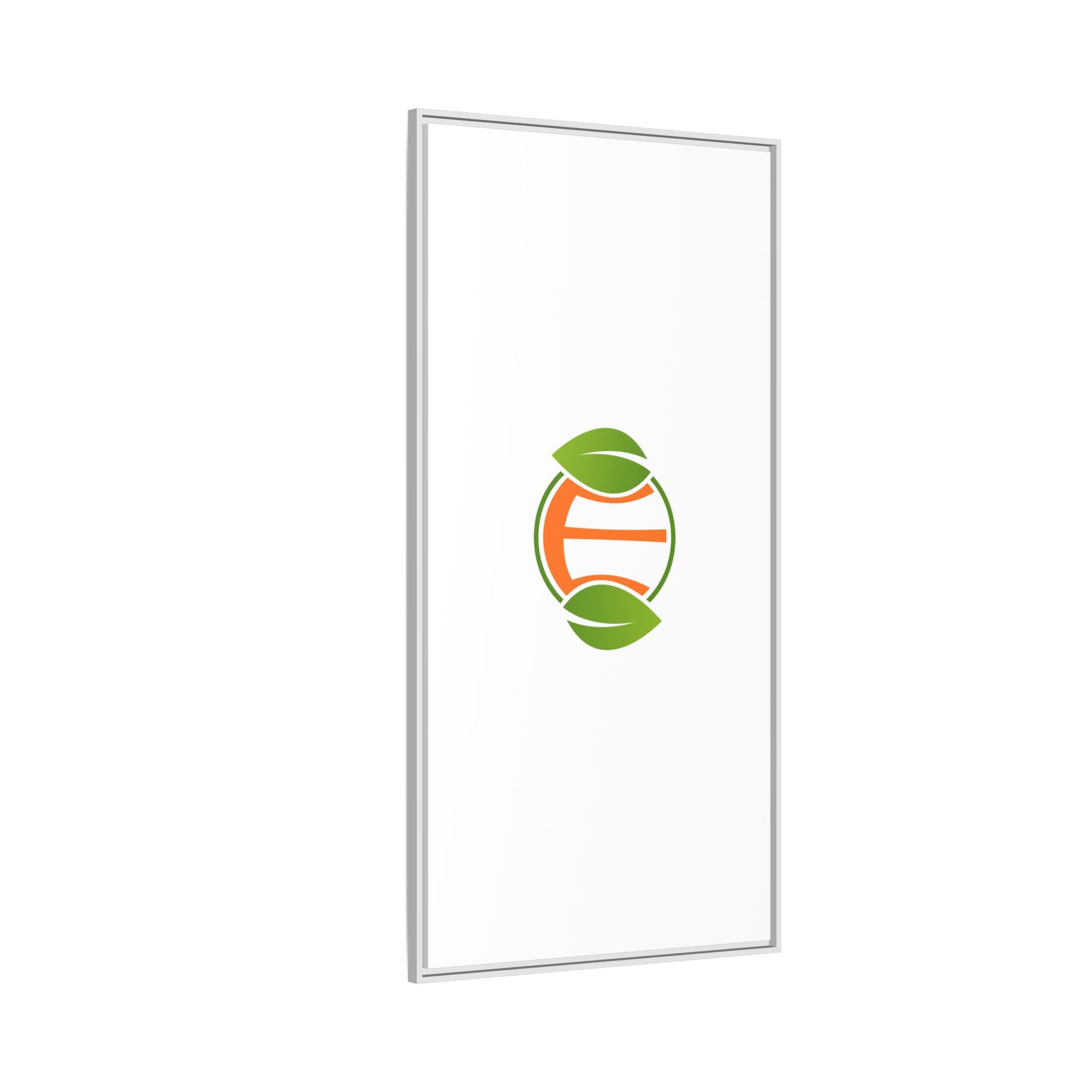 Framed Matte Canvas Print — Minimal Green Orange Leaf Logo Wall Art