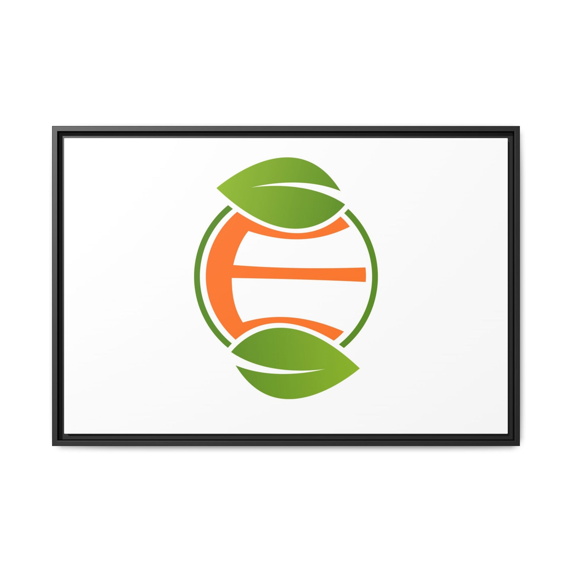 Framed Matte Canvas Print — Minimal Green Orange Leaf Logo Wall Art
