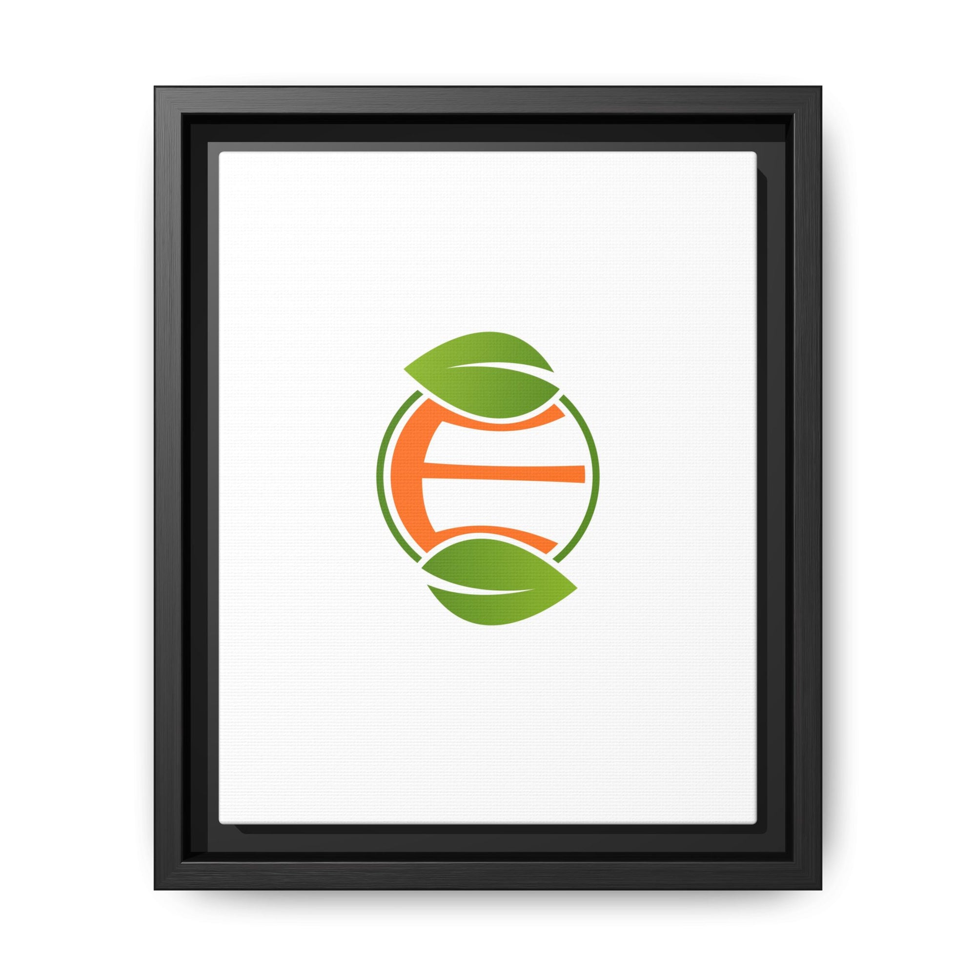 Framed Matte Canvas Print — Minimal Green Orange Leaf Logo Wall Art