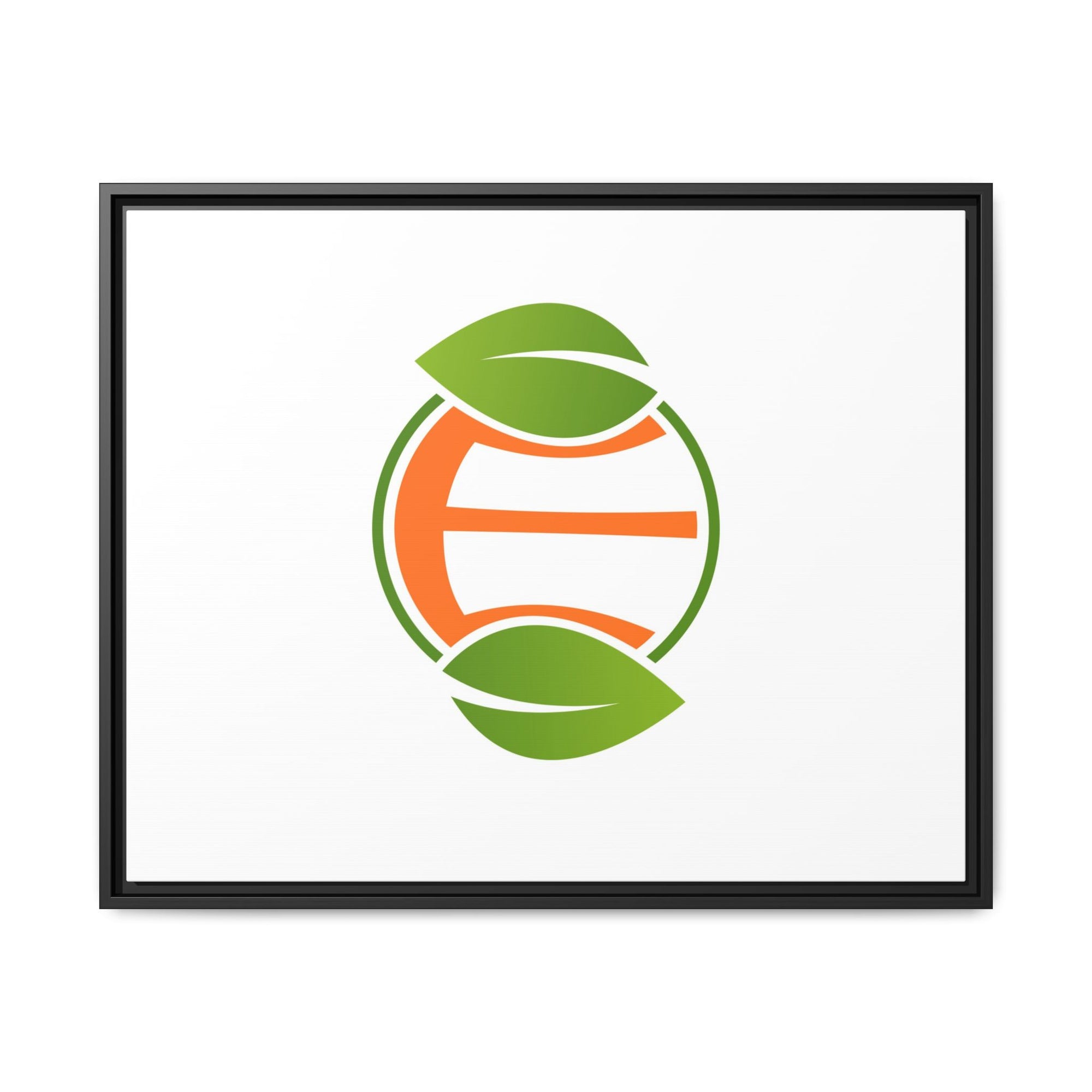 Framed Matte Canvas Print — Minimal Green Orange Leaf Logo Wall Art