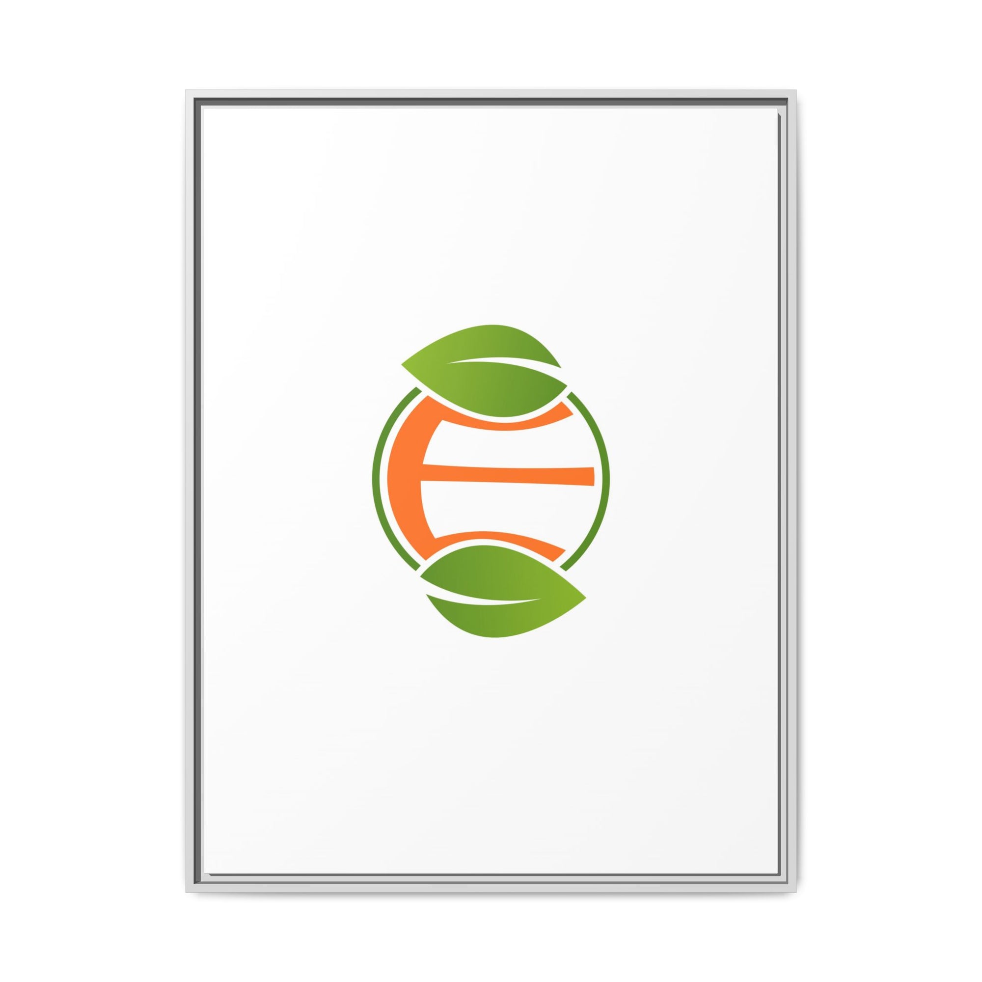 Framed Matte Canvas Print — Minimal Green Orange Leaf Logo Wall Art