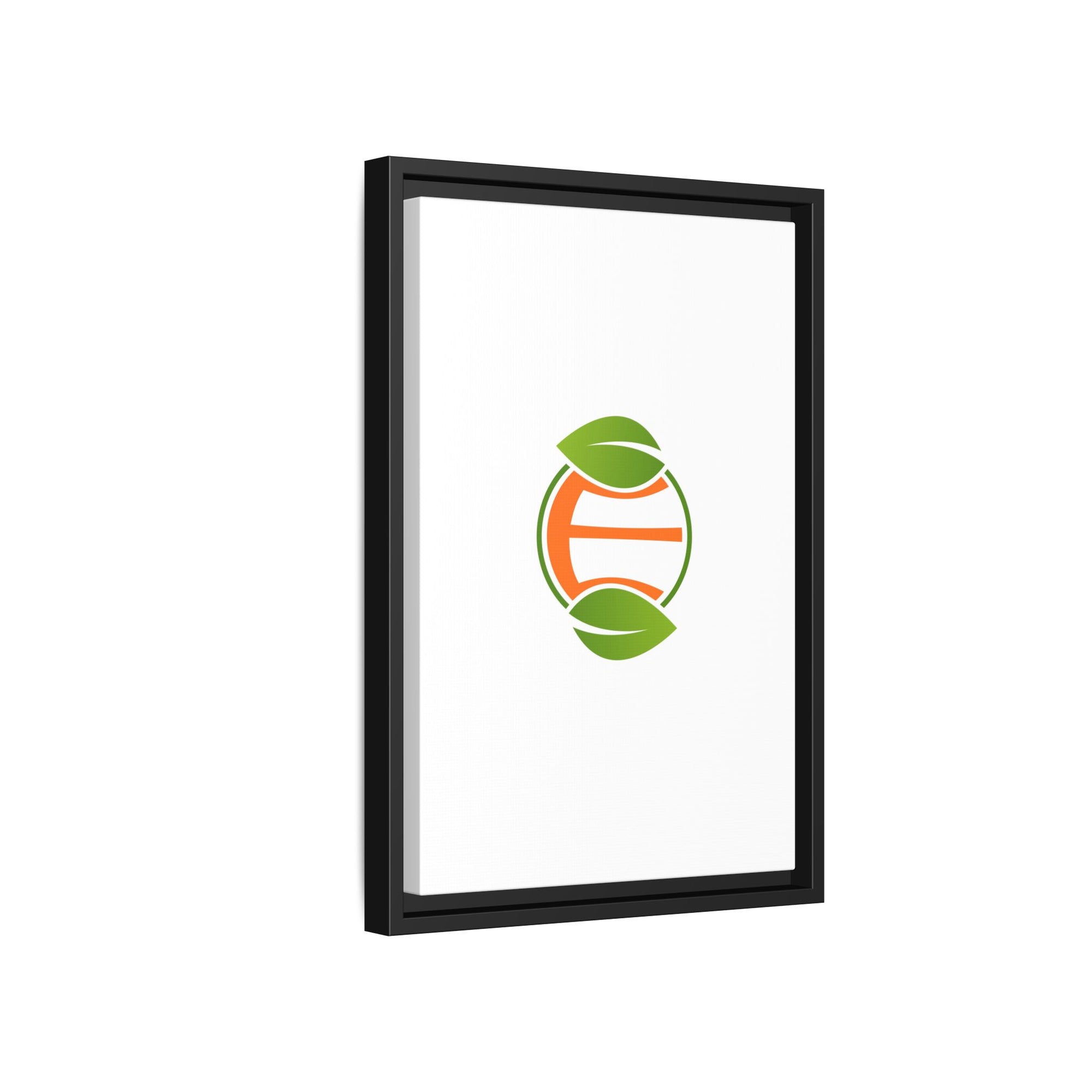 Framed Matte Canvas Print — Minimal Green Orange Leaf Logo Wall Art