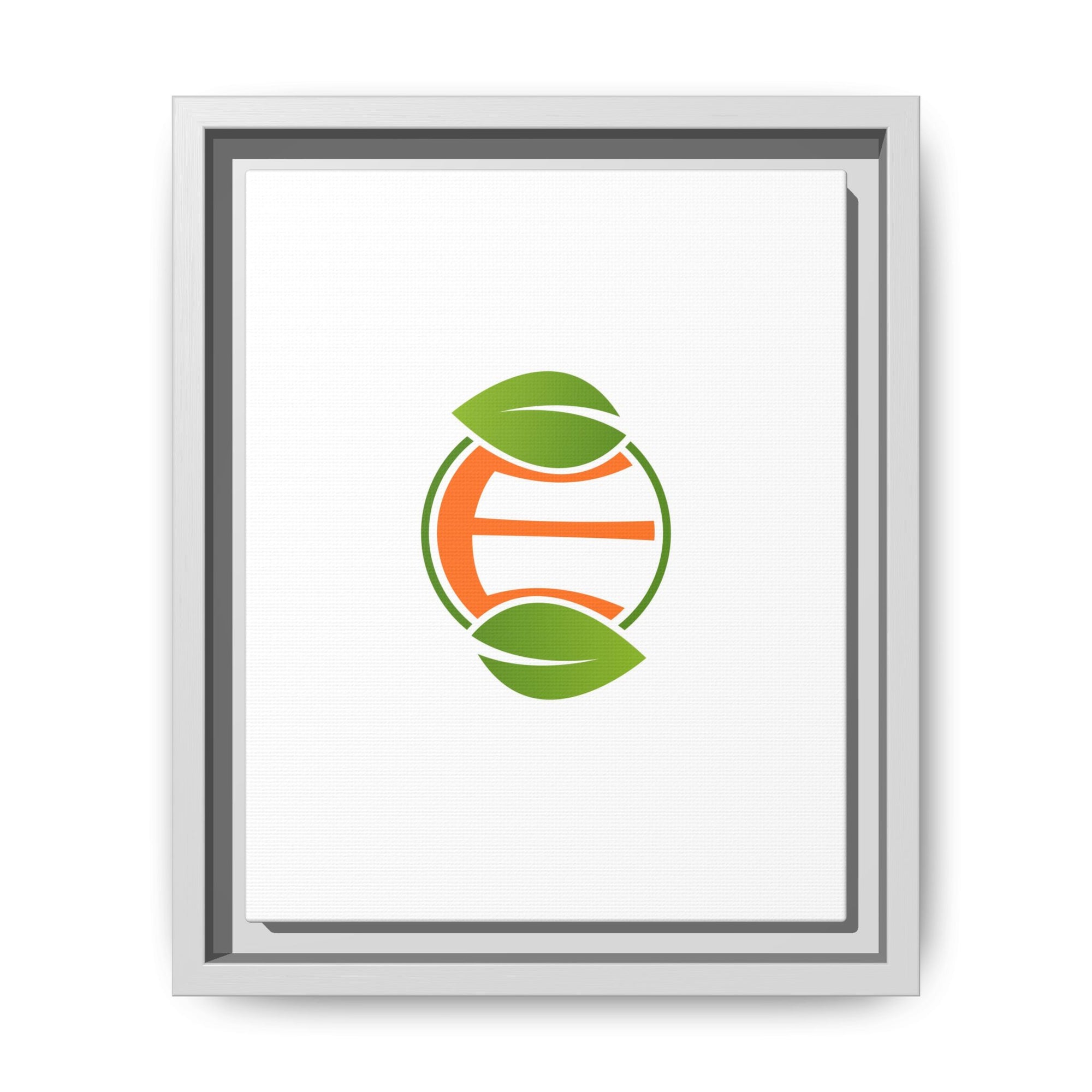 Framed Matte Canvas Print — Minimal Green Orange Leaf Logo Wall Art