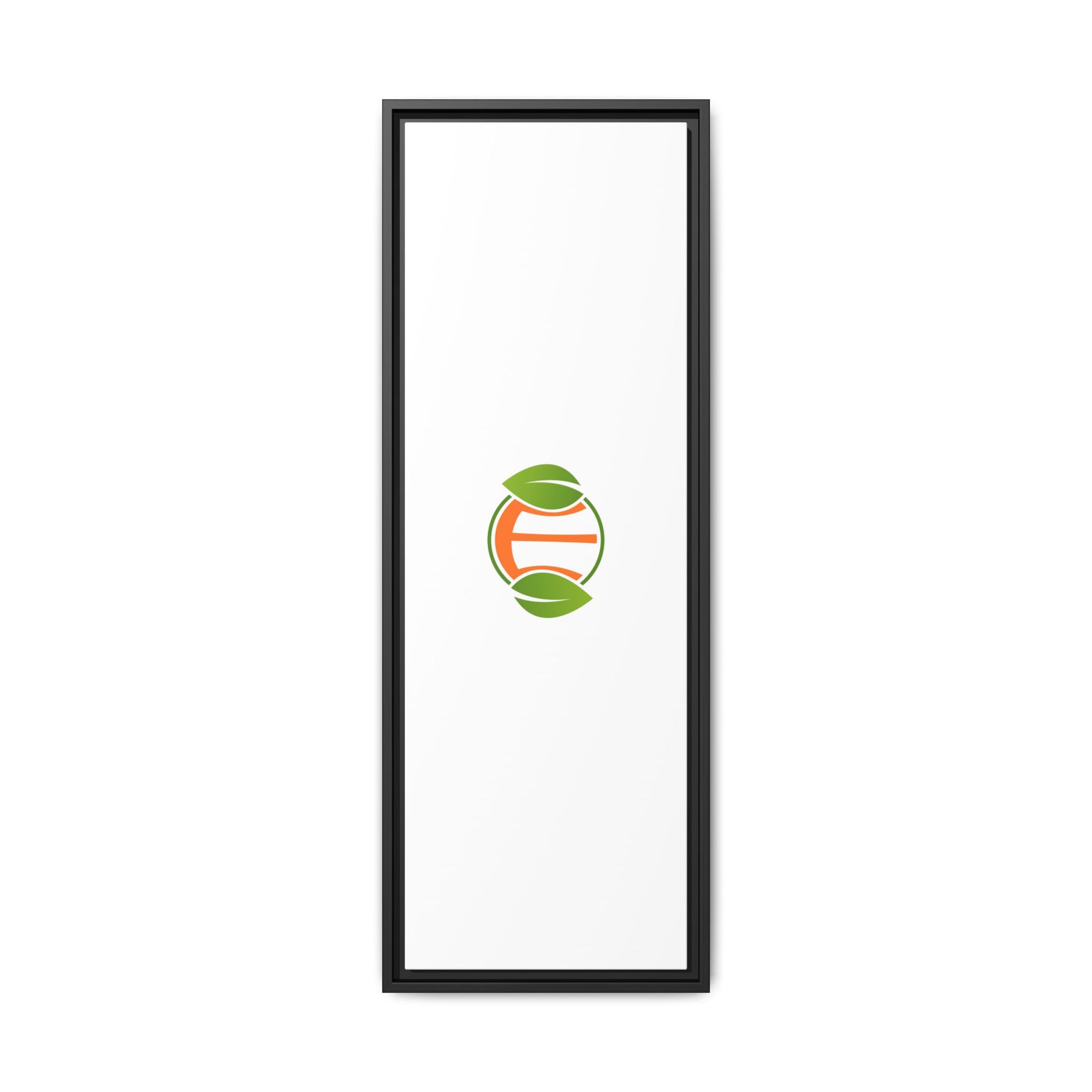 Framed Matte Canvas Print — Minimal Green Orange Leaf Logo Wall Art