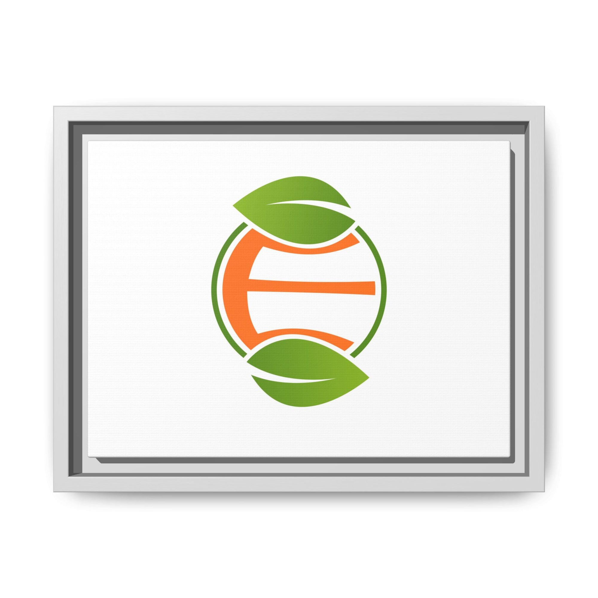 Framed Matte Canvas Print — Minimal Green Orange Leaf Logo Wall Art