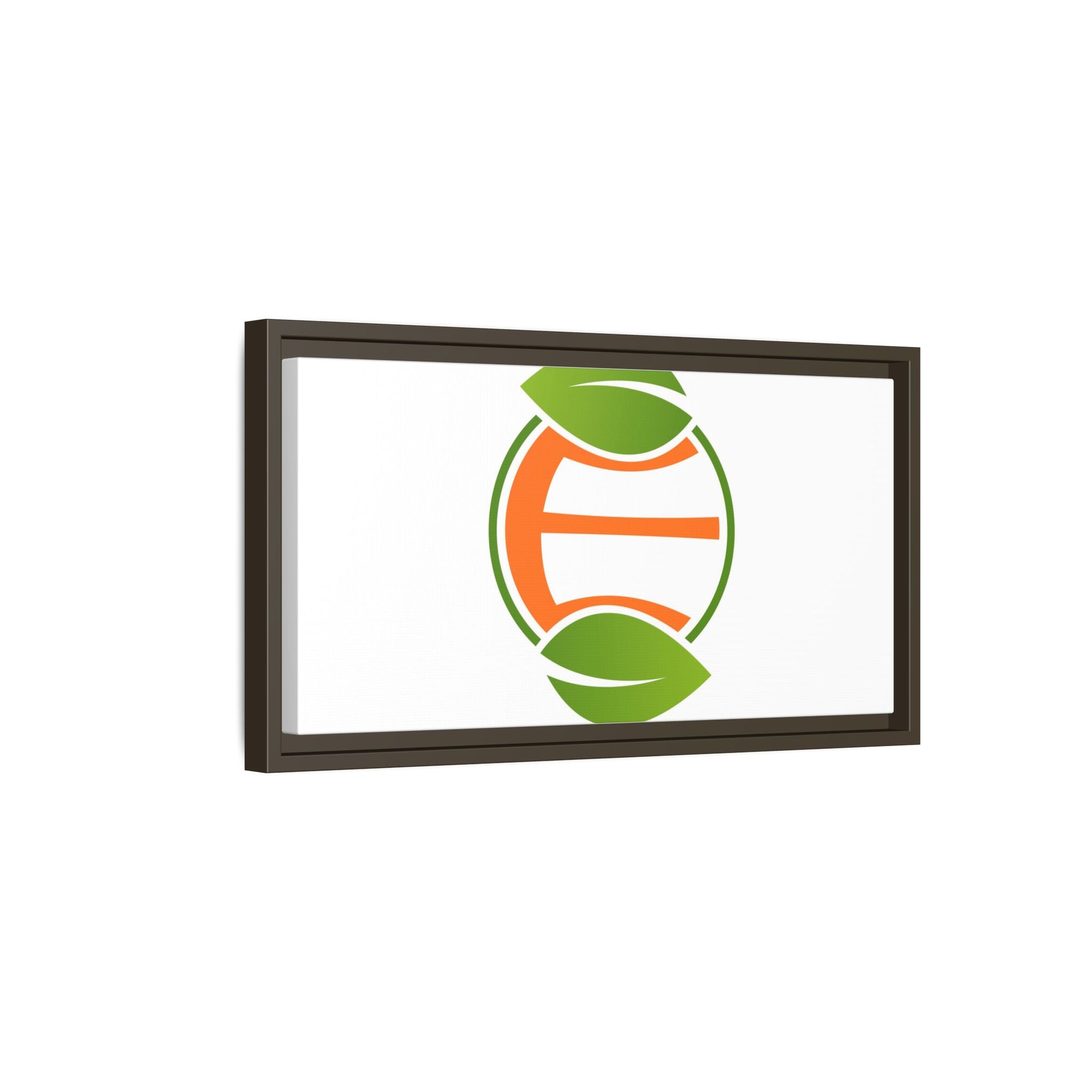 Framed Matte Canvas Print — Minimal Green Orange Leaf Logo Wall Art