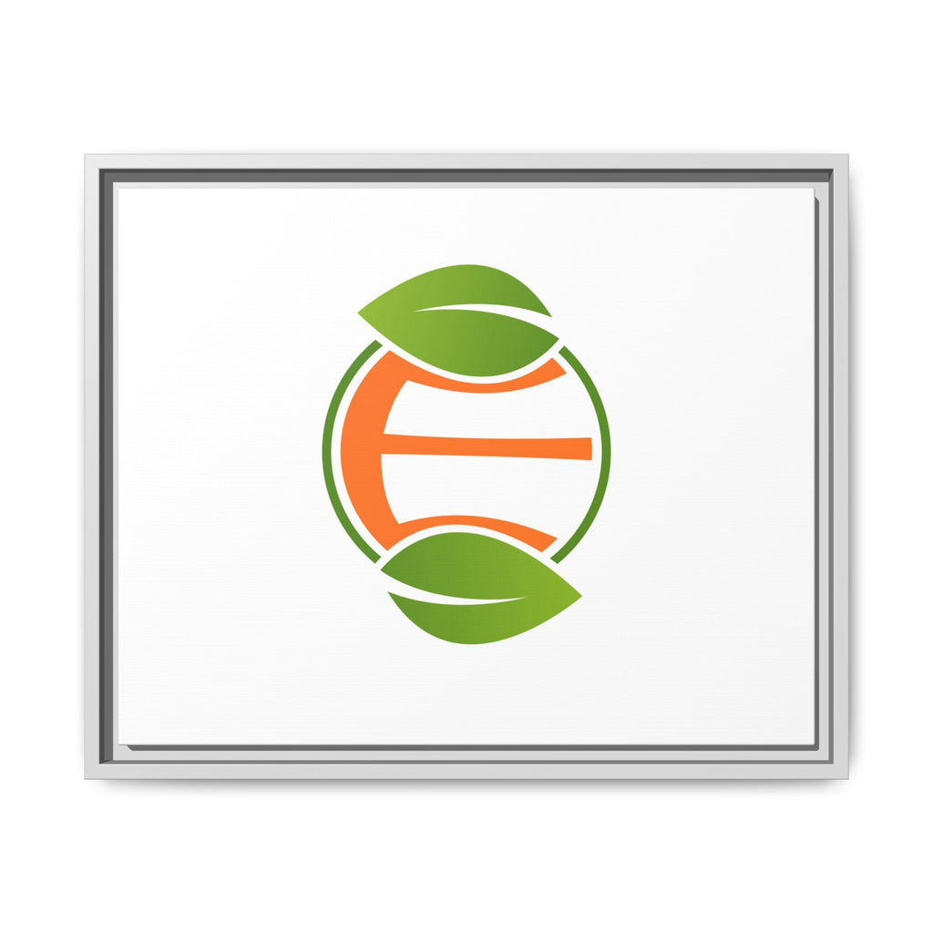 Framed Matte Canvas Print — Minimal Green Orange Leaf Logo Wall Art