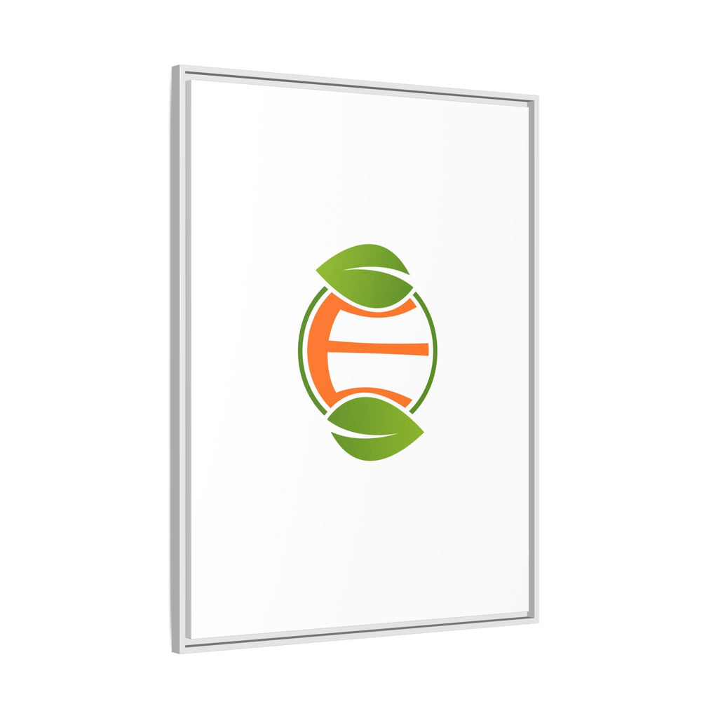 Framed Matte Canvas Print — Minimal Green Orange Leaf Logo Wall Art
