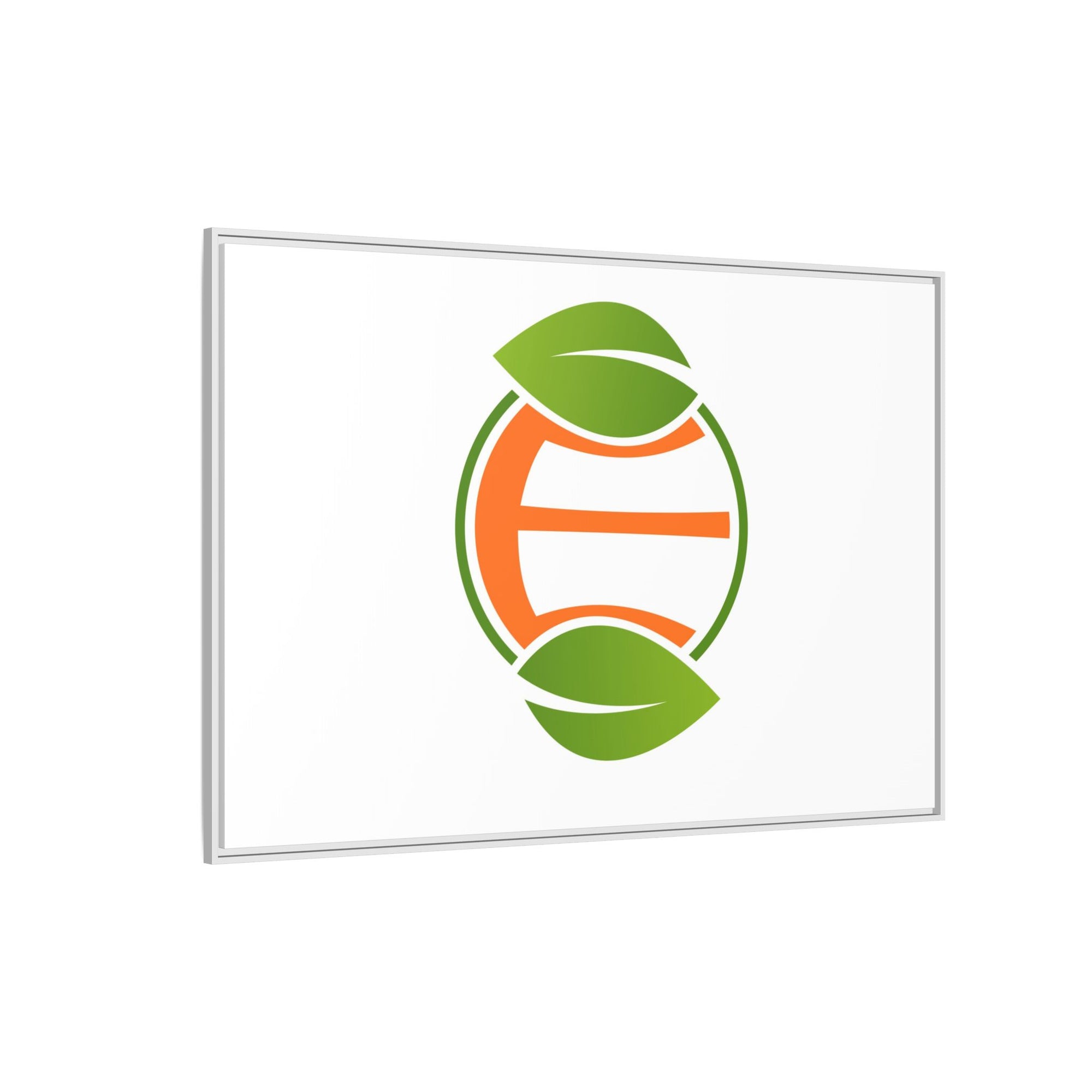 Framed Matte Canvas Print — Minimal Green Orange Leaf Logo Wall Art