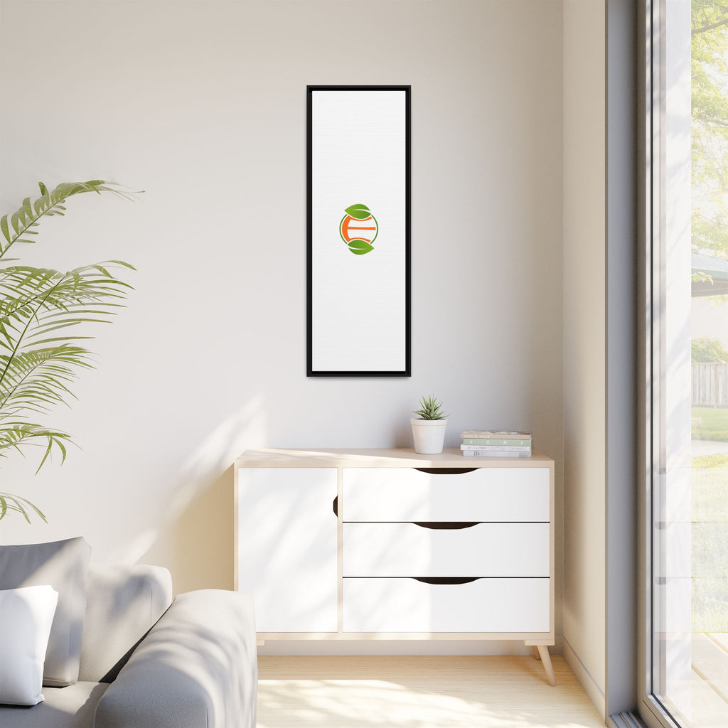 Framed Matte Canvas Print — Minimal Green Orange Leaf Logo Wall Art