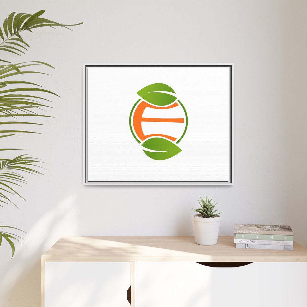 Framed Matte Canvas Print — Minimal Green Orange Leaf Logo Wall Art