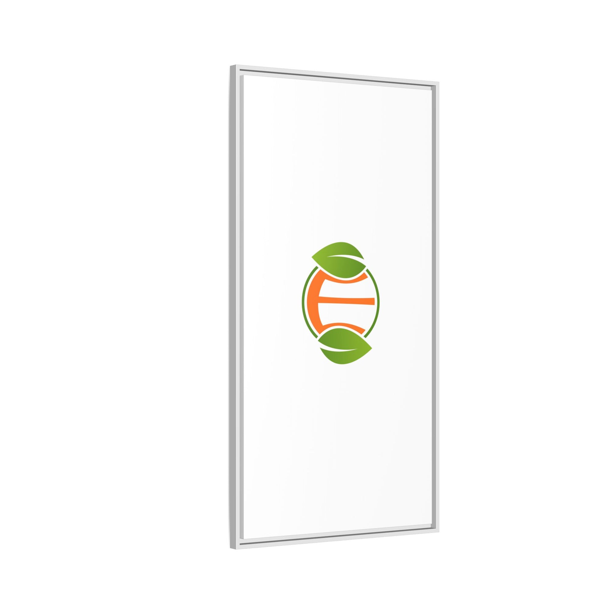 Framed Matte Canvas Print — Minimal Green Orange Leaf Logo Wall Art