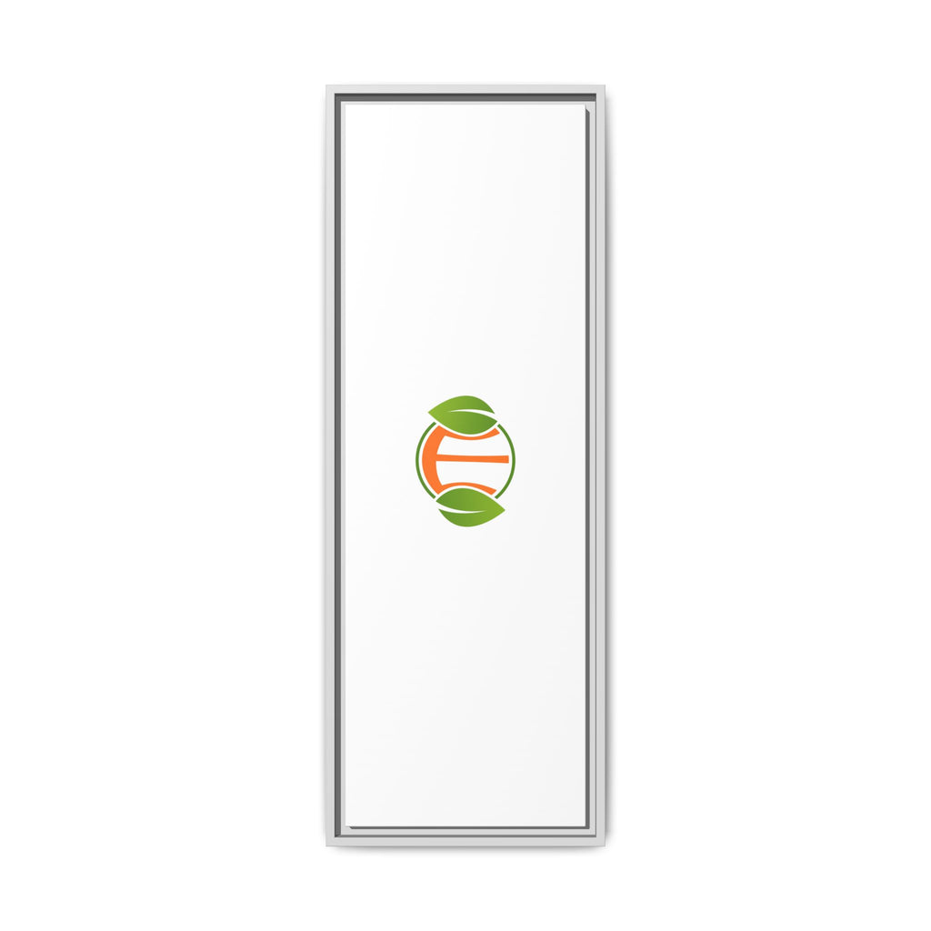 Framed Matte Canvas Print — Minimal Green Orange Leaf Logo Wall Art