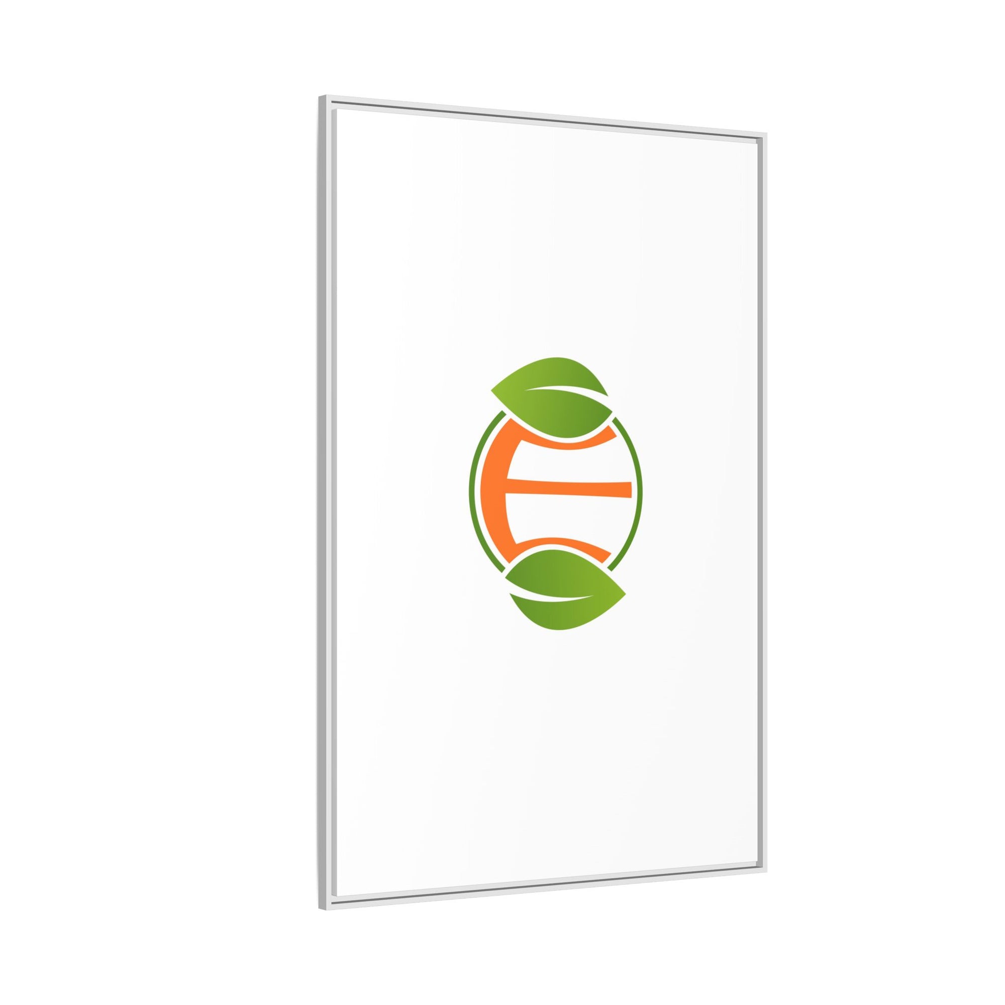 Framed Matte Canvas Print — Minimal Green Orange Leaf Logo Wall Art