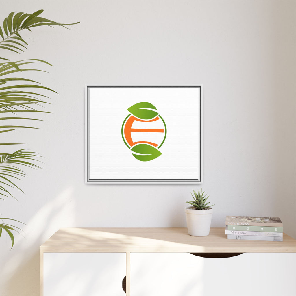 Framed Matte Canvas Print — Minimal Green Orange Leaf Logo Wall Art