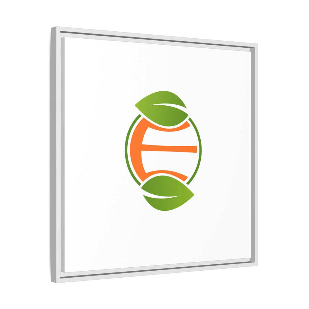 Framed Matte Canvas Print — Minimal Green Orange Leaf Logo Wall Art
