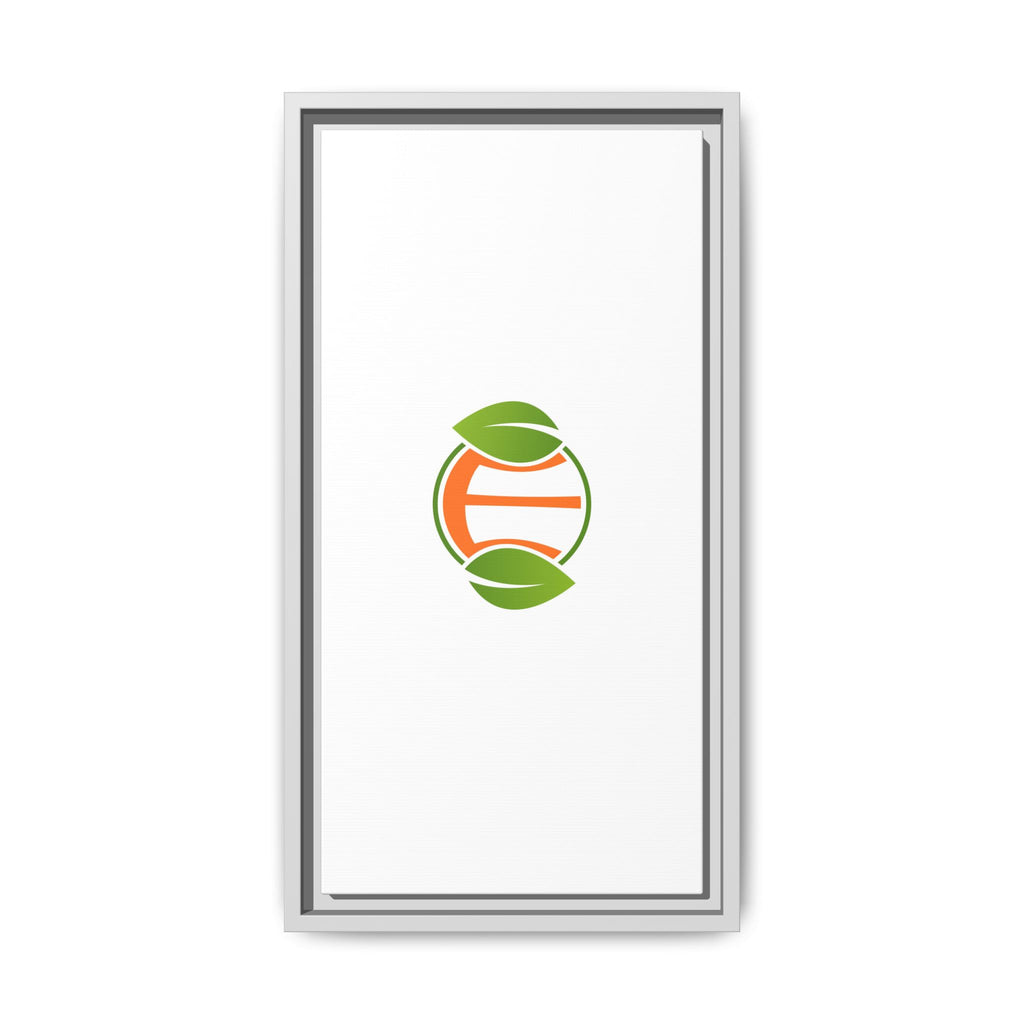 Framed Matte Canvas Print — Minimal Green Orange Leaf Logo Wall Art
