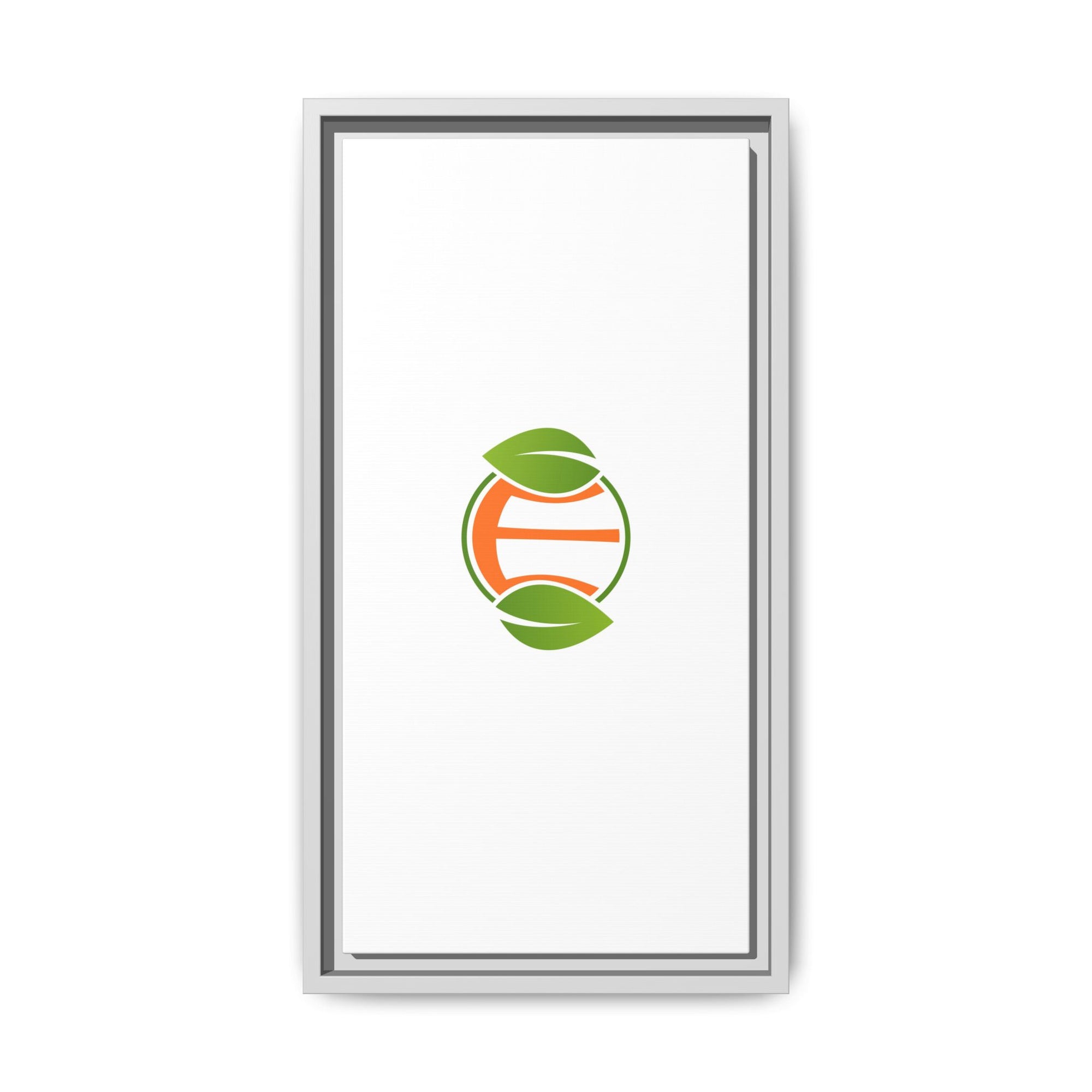 Framed Matte Canvas Print — Minimal Green Orange Leaf Logo Wall Art
