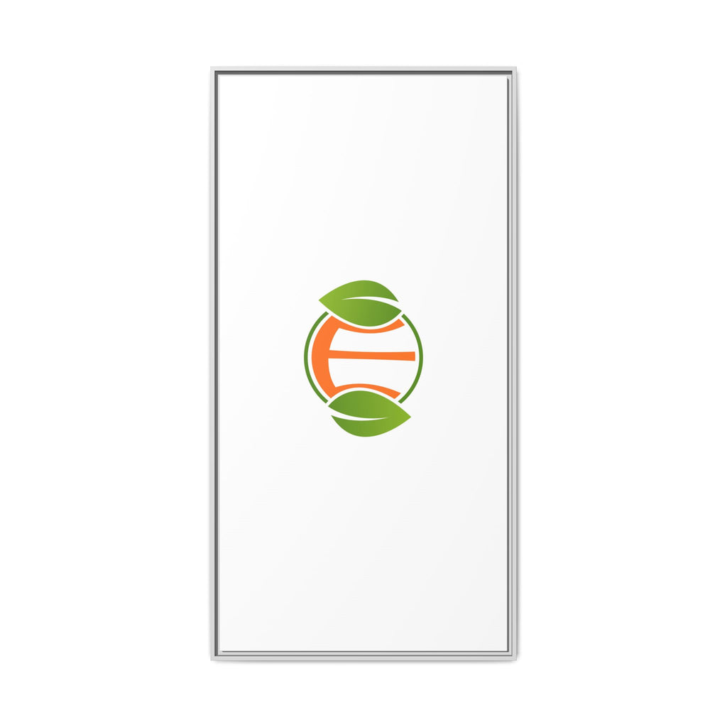 Framed Matte Canvas Print — Minimal Green Orange Leaf Logo Wall Art