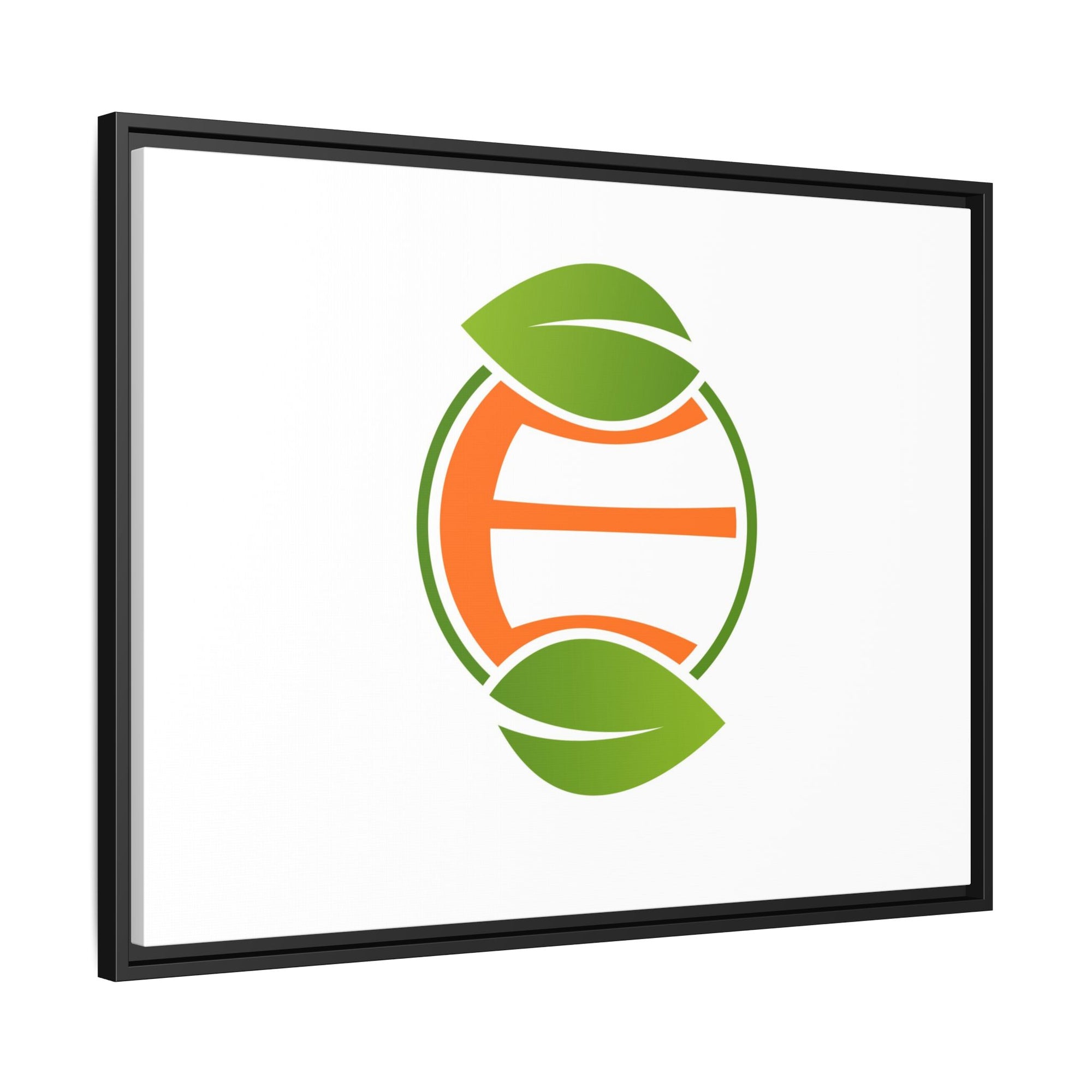Framed Matte Canvas Print — Minimal Green Orange Leaf Logo Wall Art