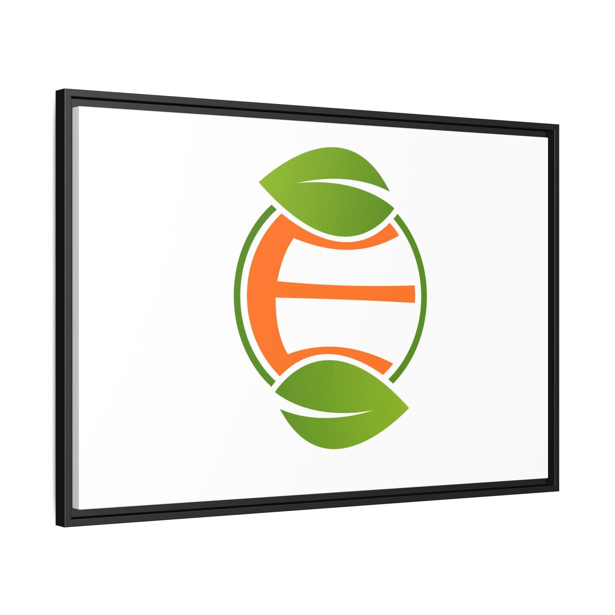 Framed Matte Canvas Print — Minimal Green Orange Leaf Logo Wall Art