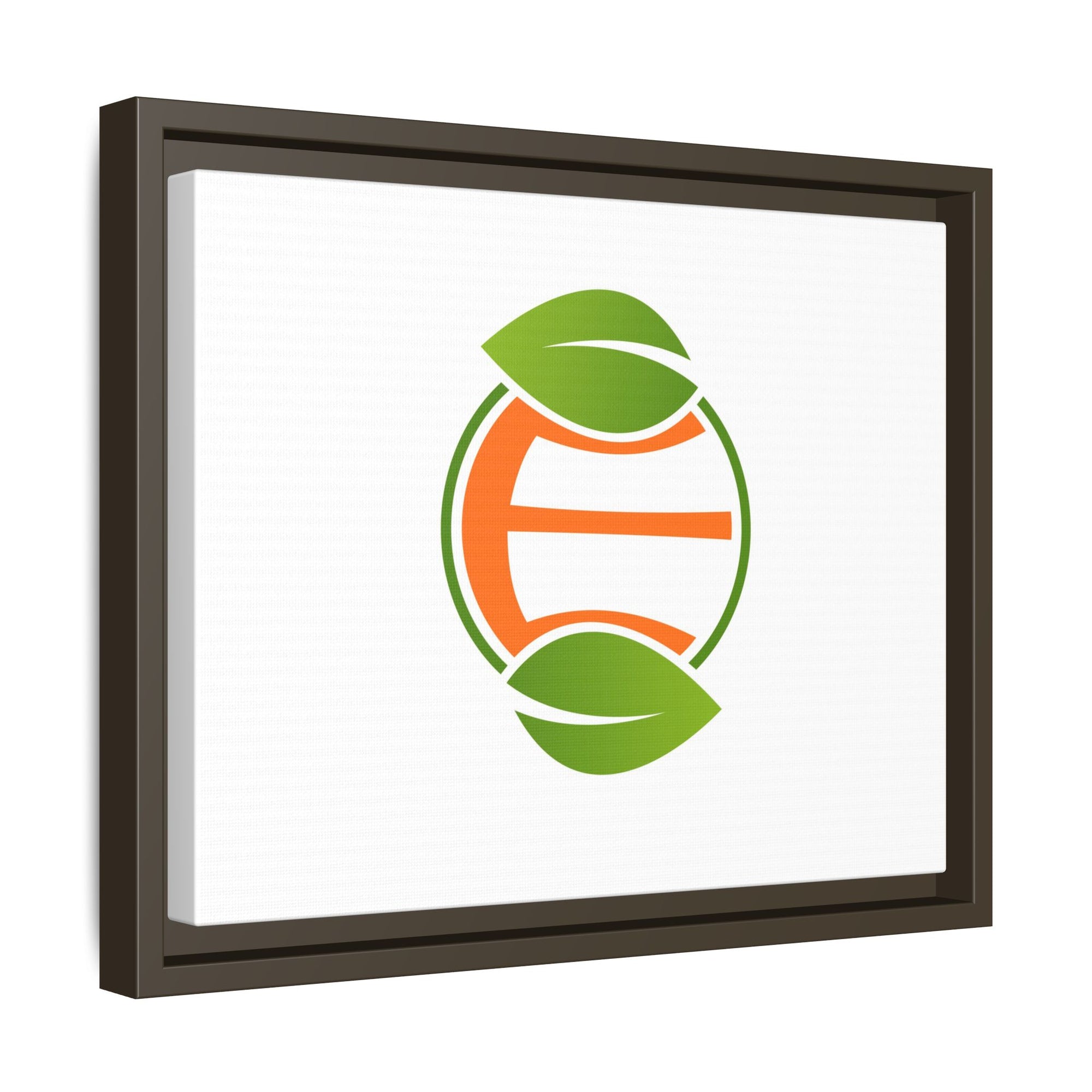 Framed Matte Canvas Print — Minimal Green Orange Leaf Logo Wall Art